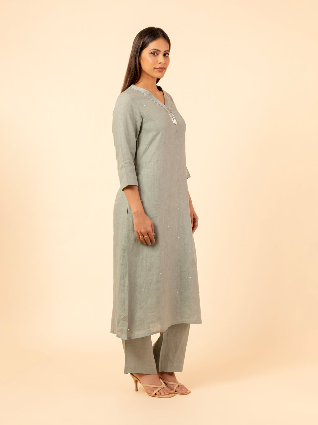 Sage Linen Embellished Co-ord Set