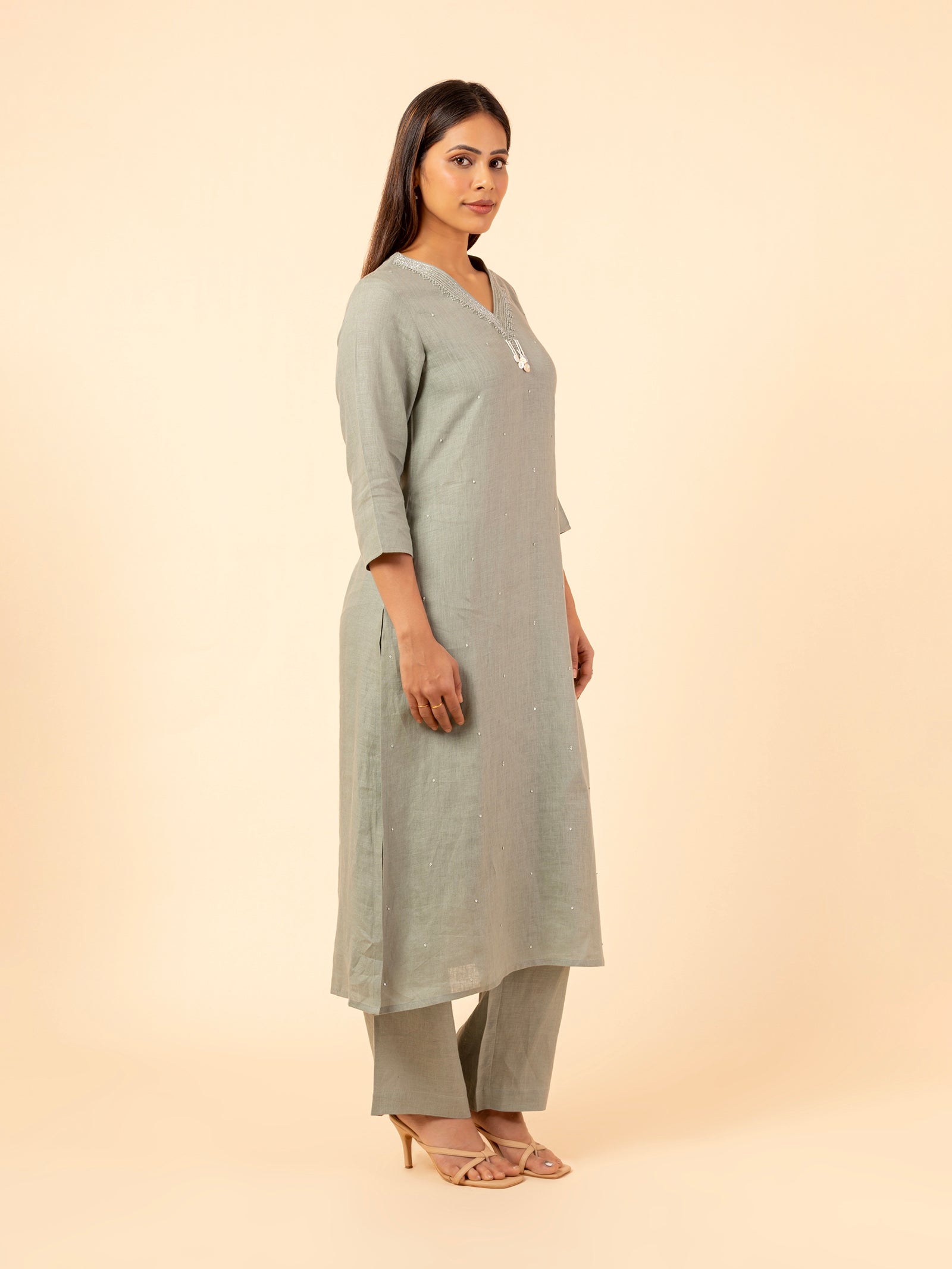 Sage Linen Embellished Co-ord Set