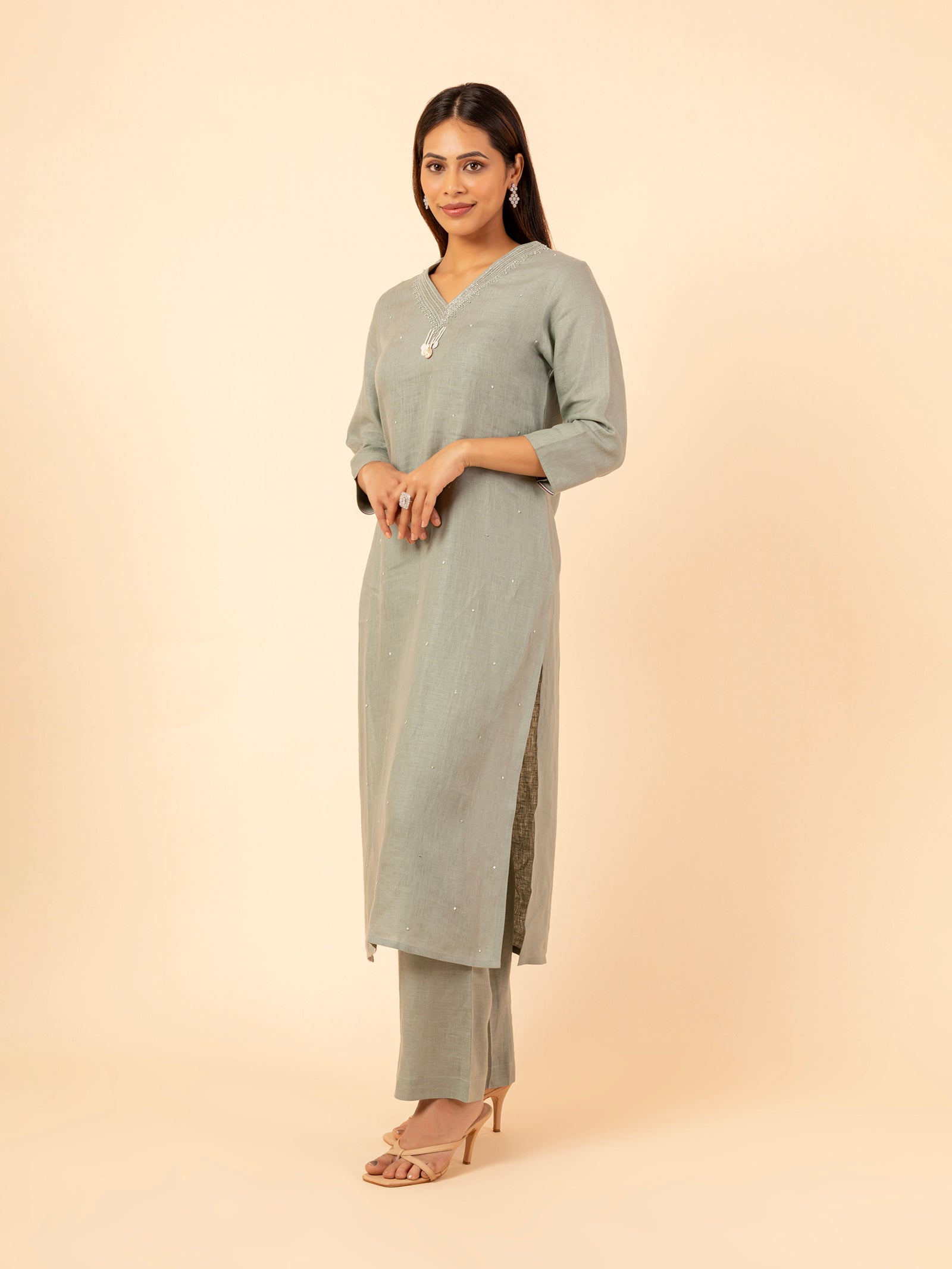 Sage Linen Embellished Co-ord Set