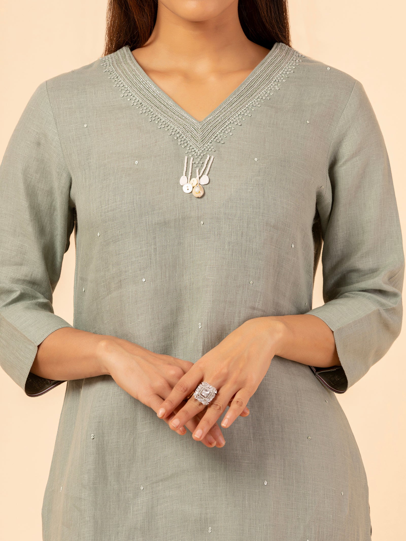 Sage Linen Embellished Co-ord Set