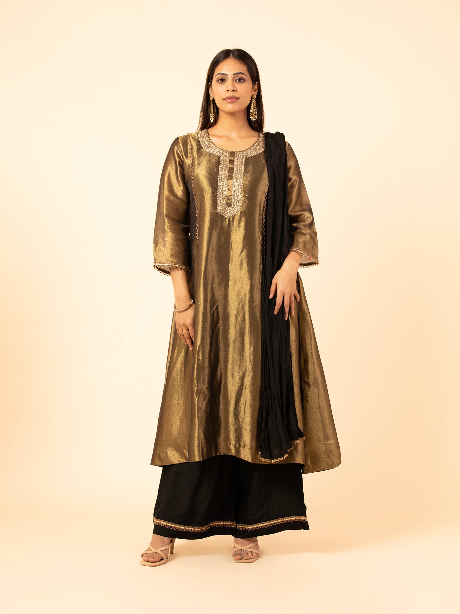 Bronze Gilded Chanderi Suit Set