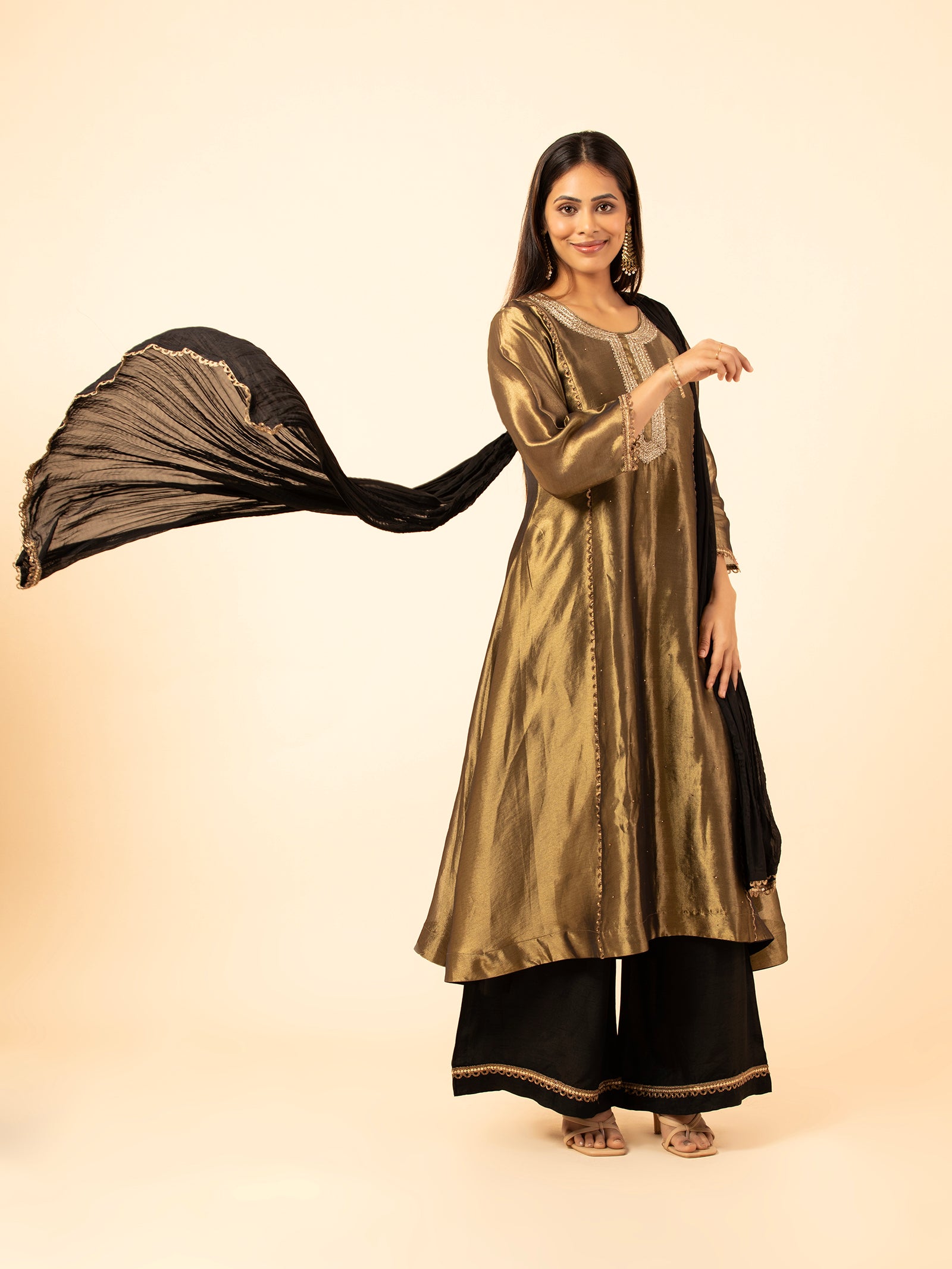 Bronze Gilded Chanderi Suit Set