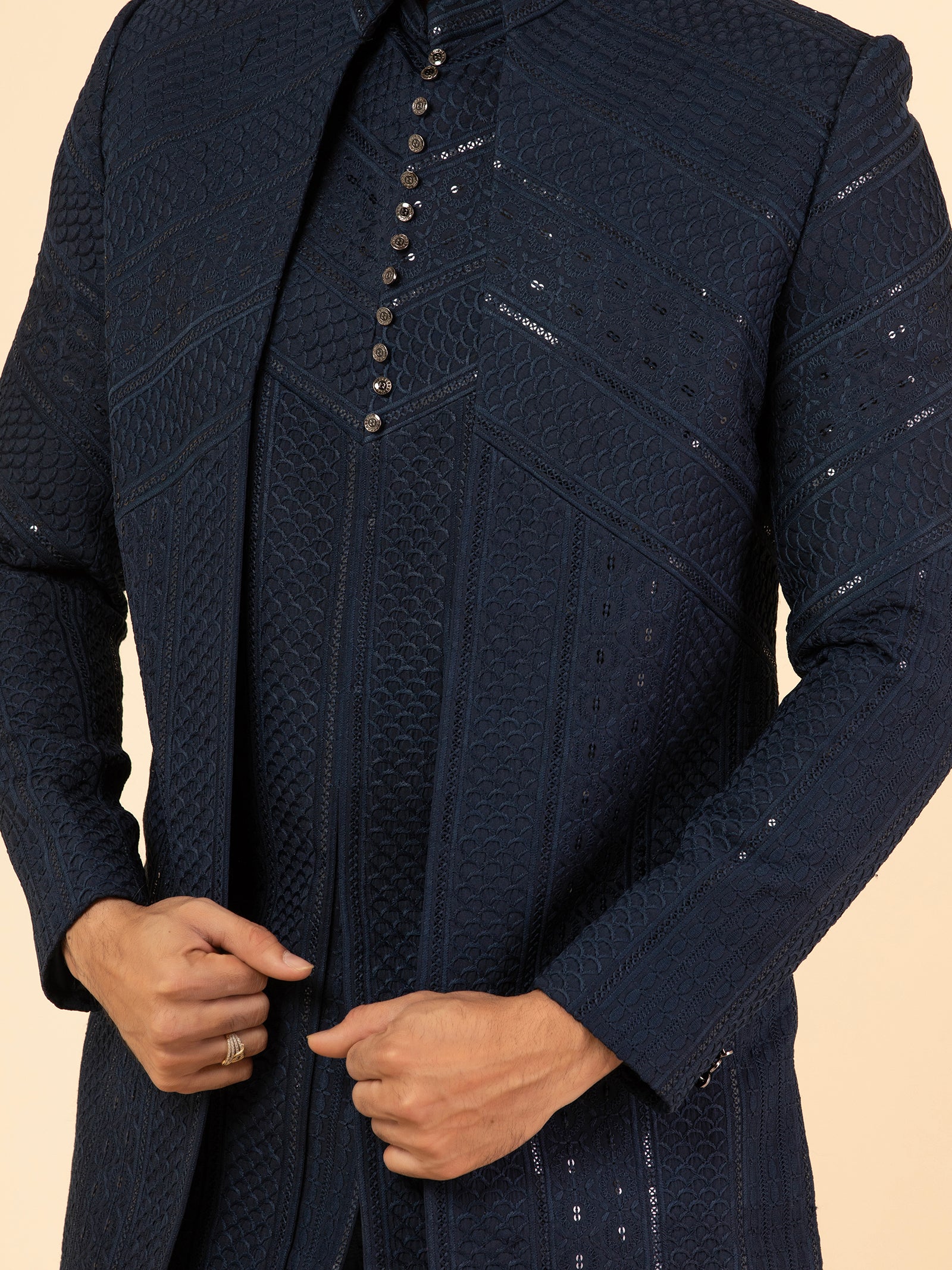 Navy Obsidian Indowestern Set