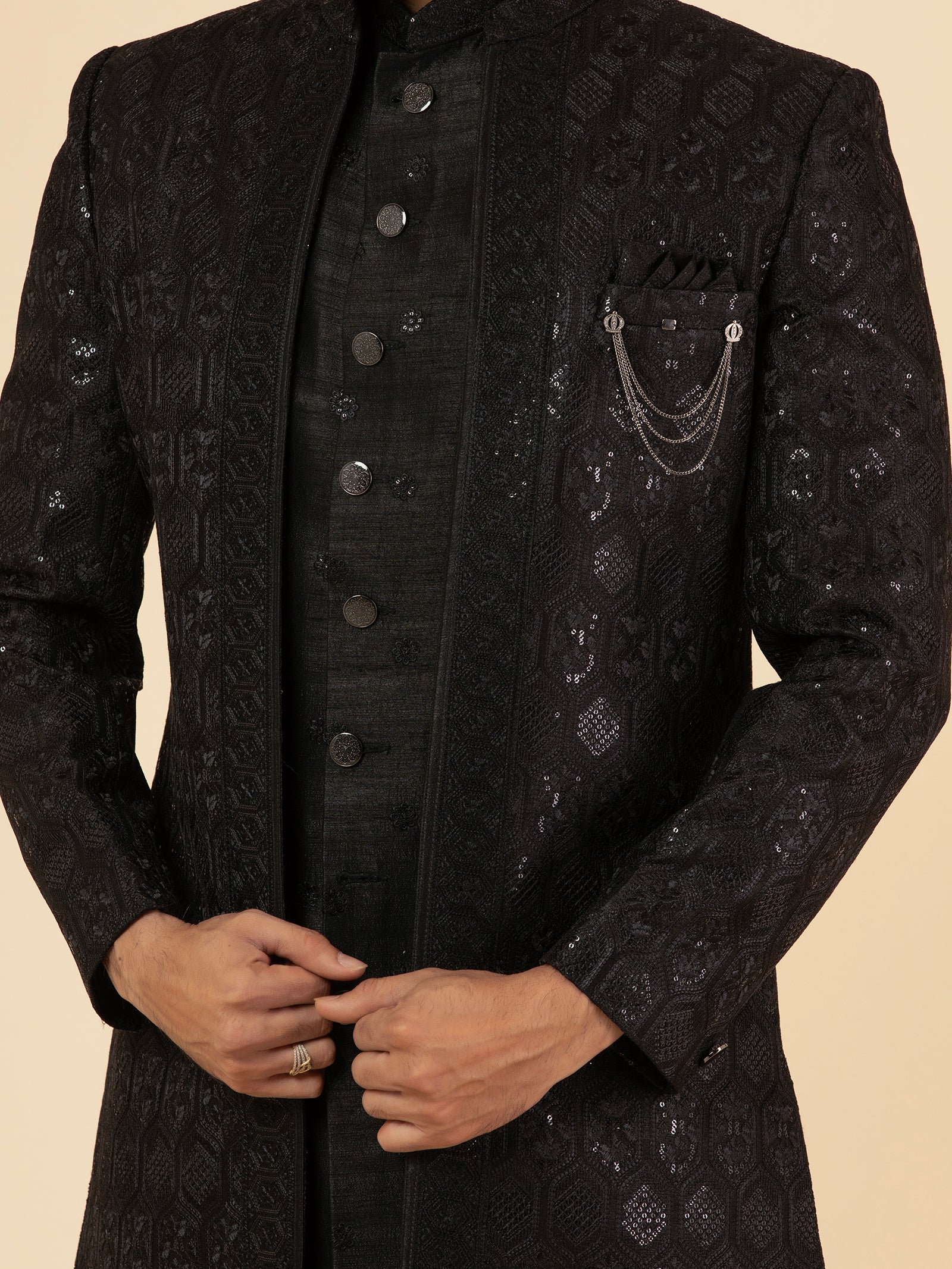 Obsidian Black Sequin Indowestern Set