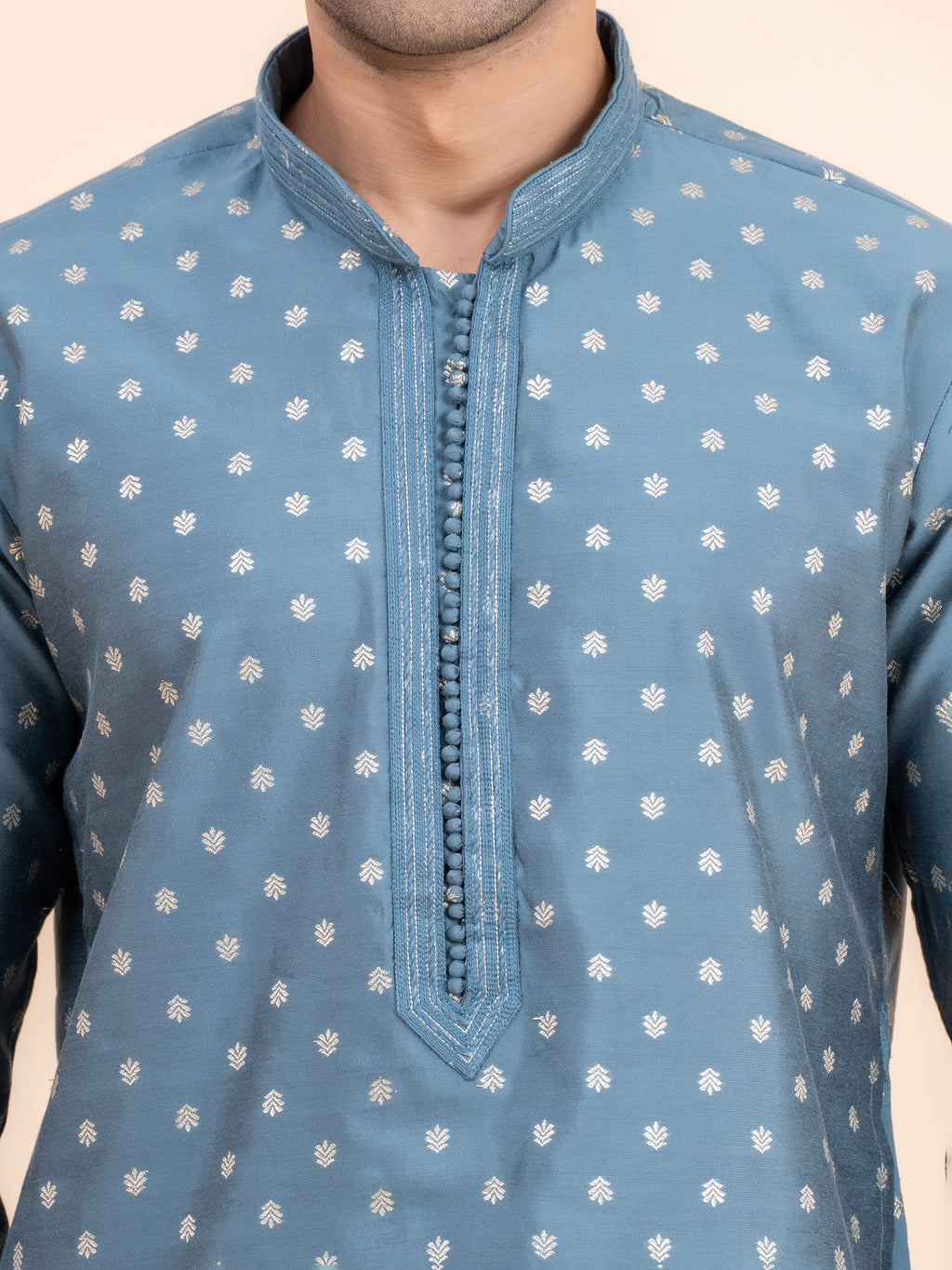 Slate Blue Floral Kurta Set
