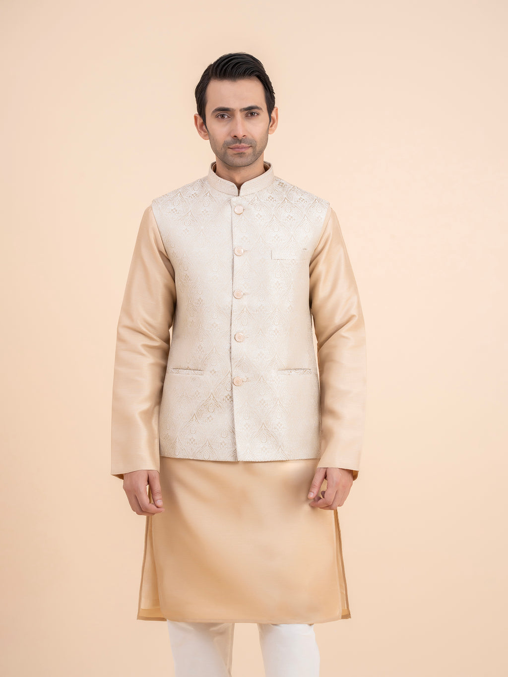 Champagne Gold Embroidered Nehru Jacket