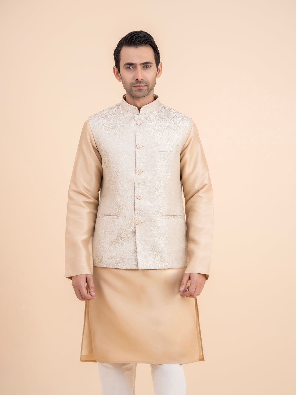 Champagne Gold Embroidered Nehru Jacket