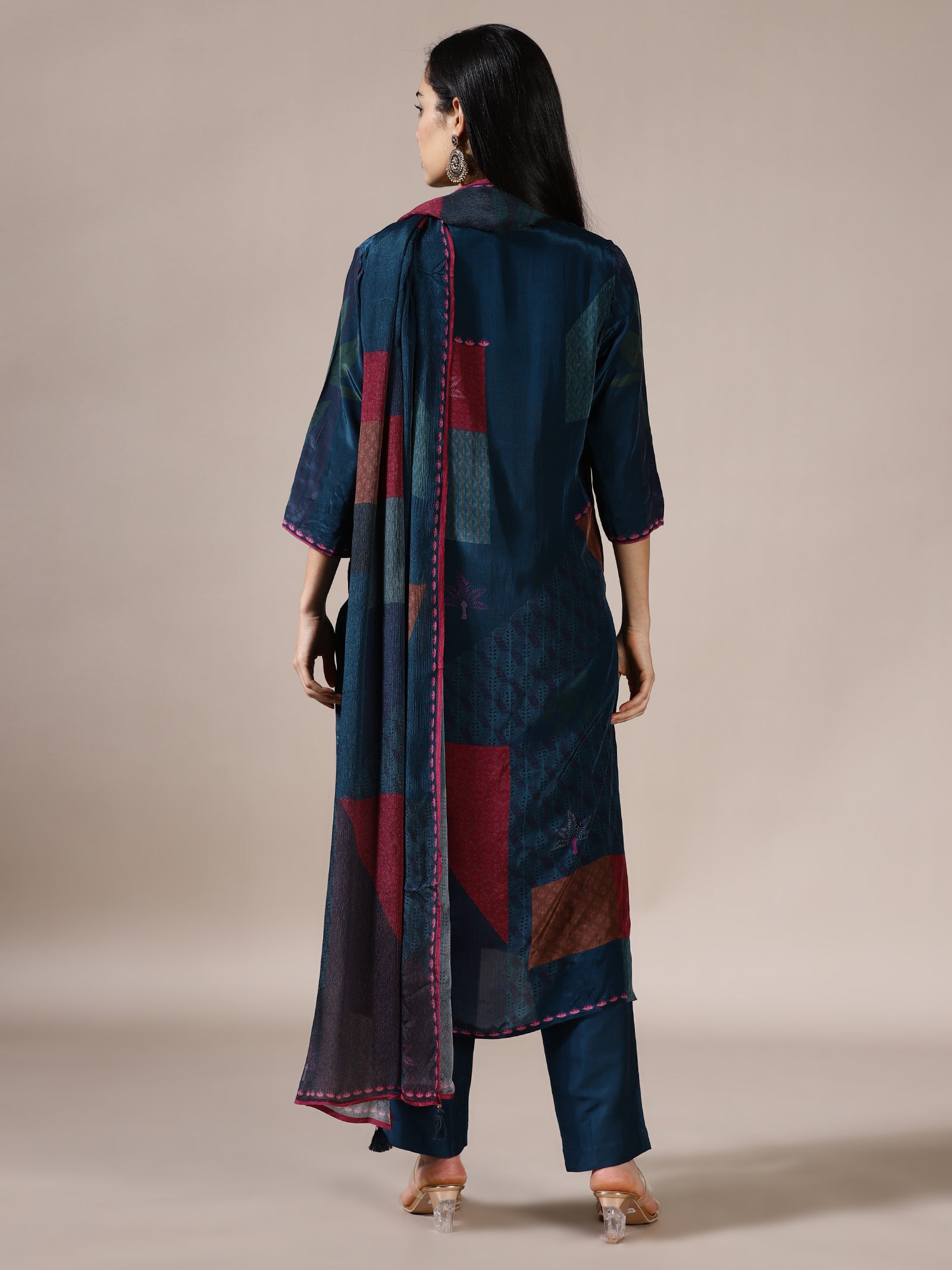 Cobalt Patchwork Chanderi Suit Set