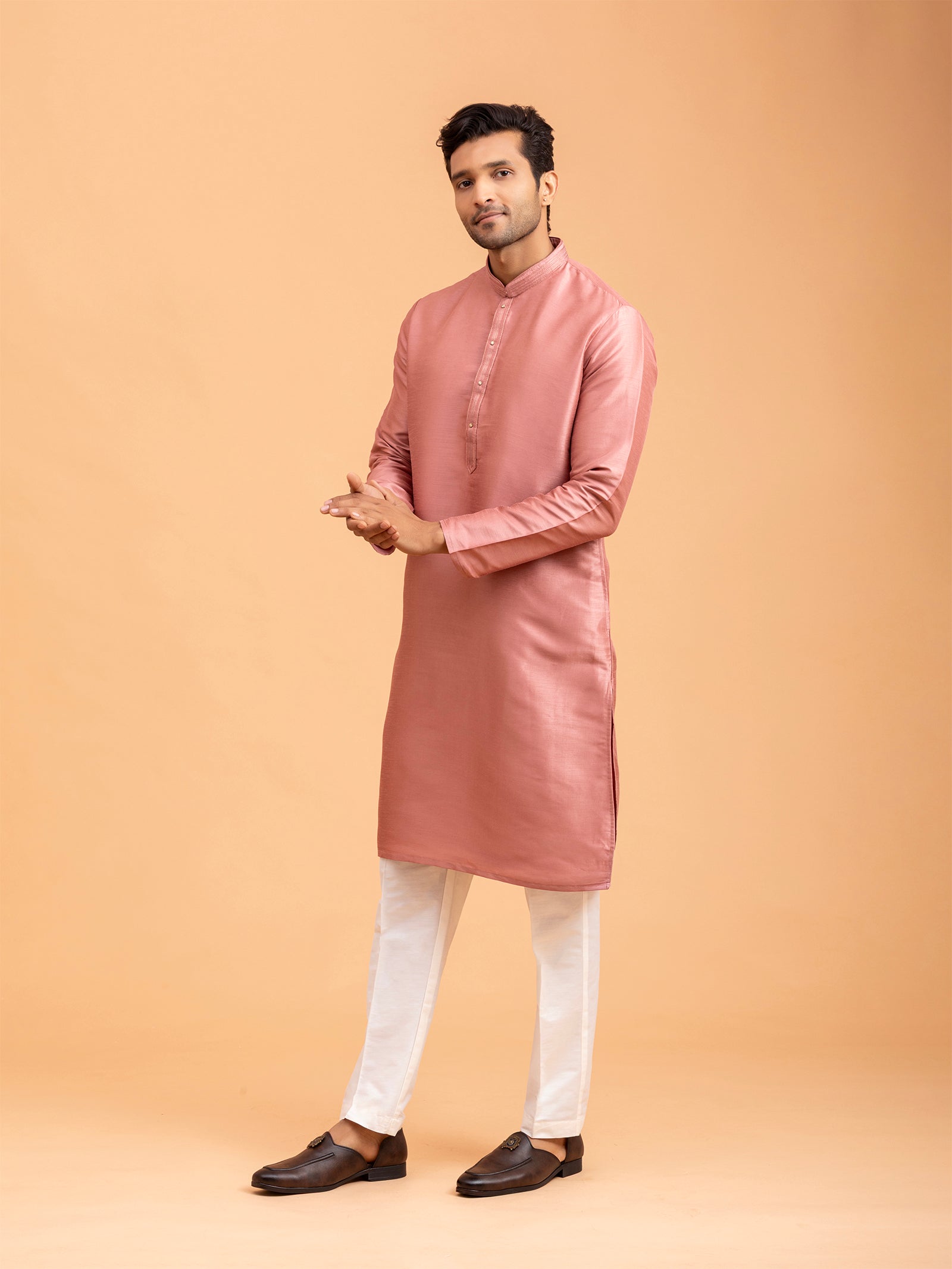Rose Gold Silk Blend Kurta Set