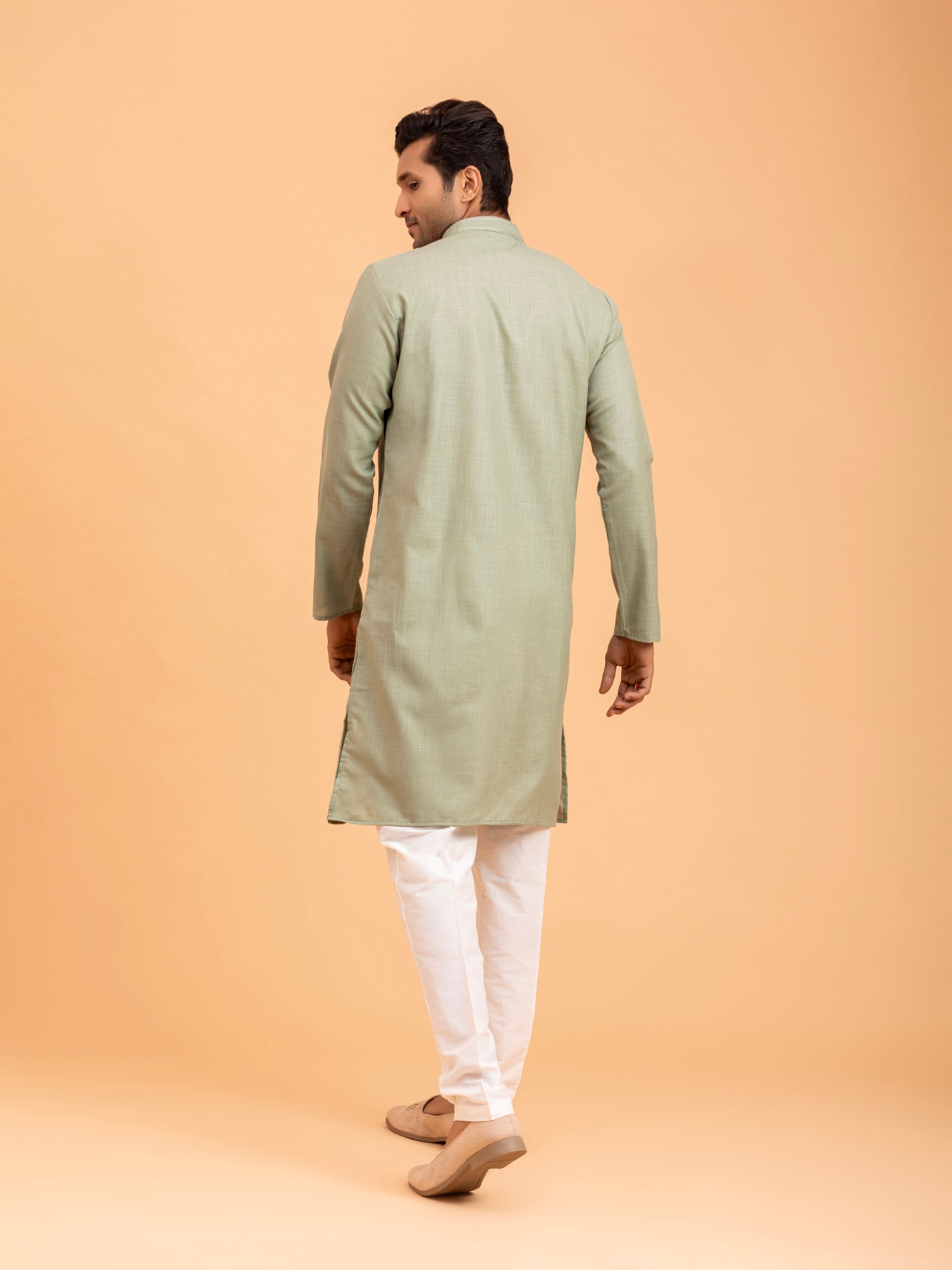 Sage Green Embroidered Placket Kurta Set