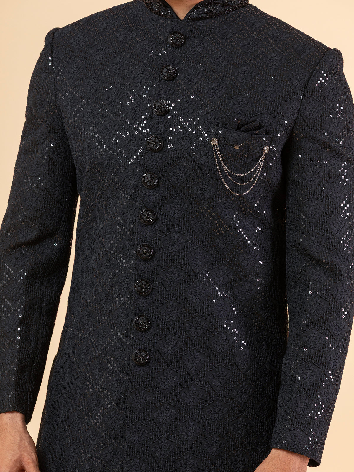 Dark Onyx Allover-Sequined Sherwani