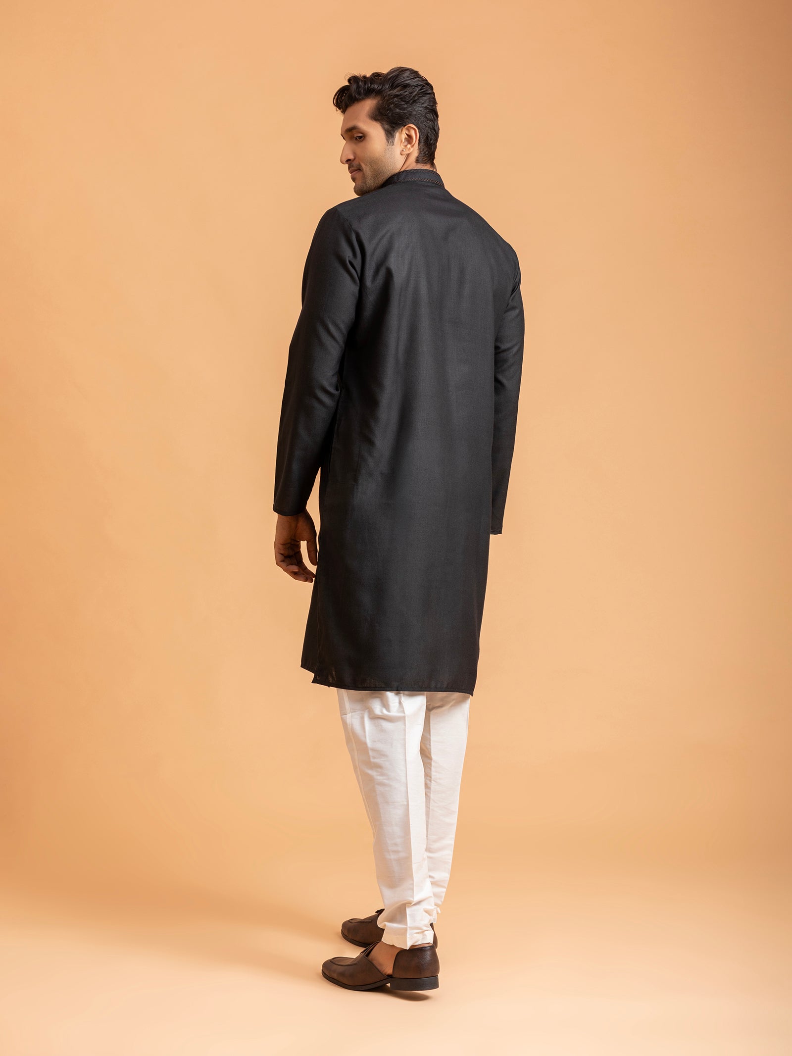 Black Embroidered Placket Kurta Set