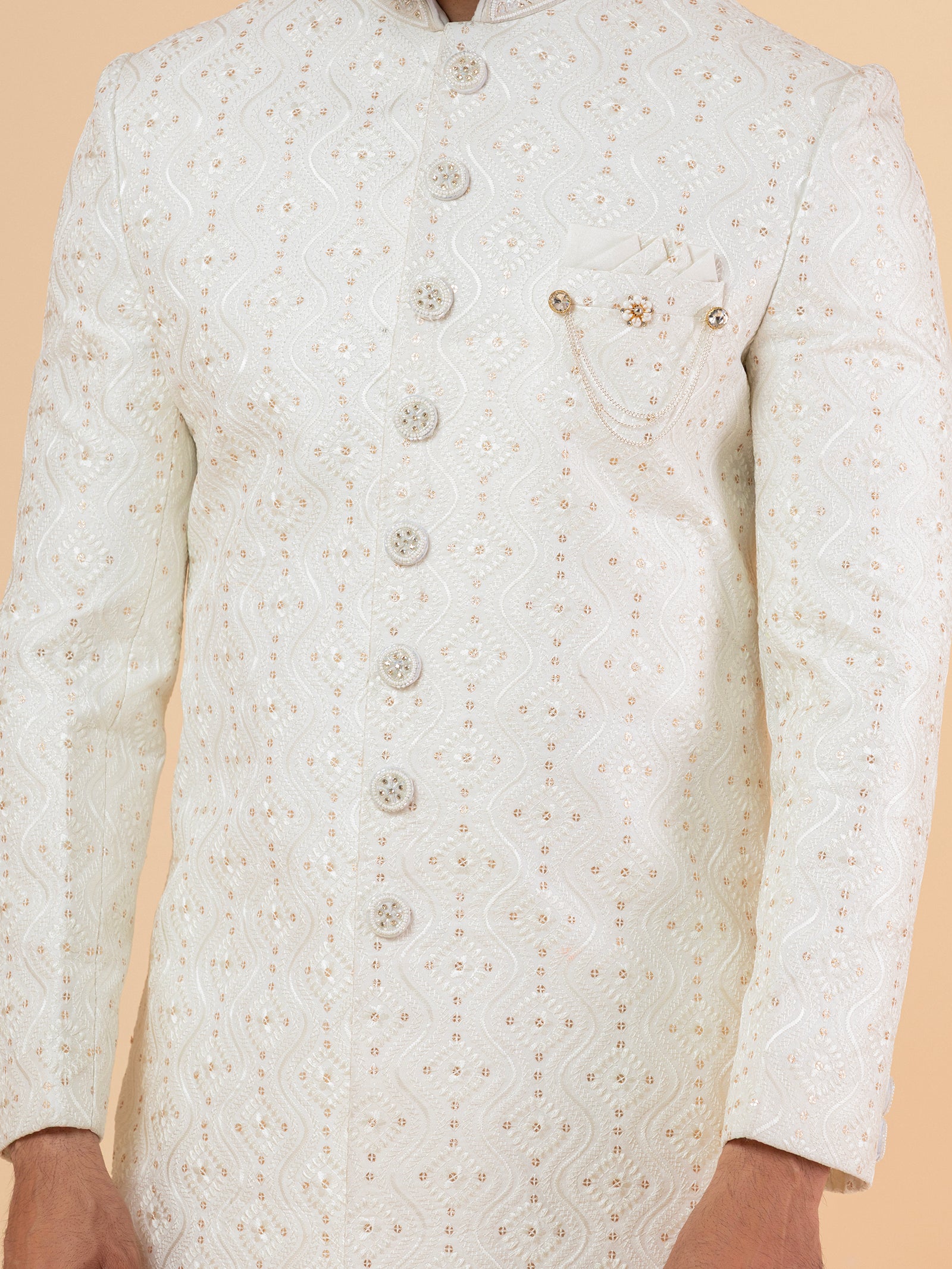 Ivory Arabesque Heavy-Embroidered Sherwani