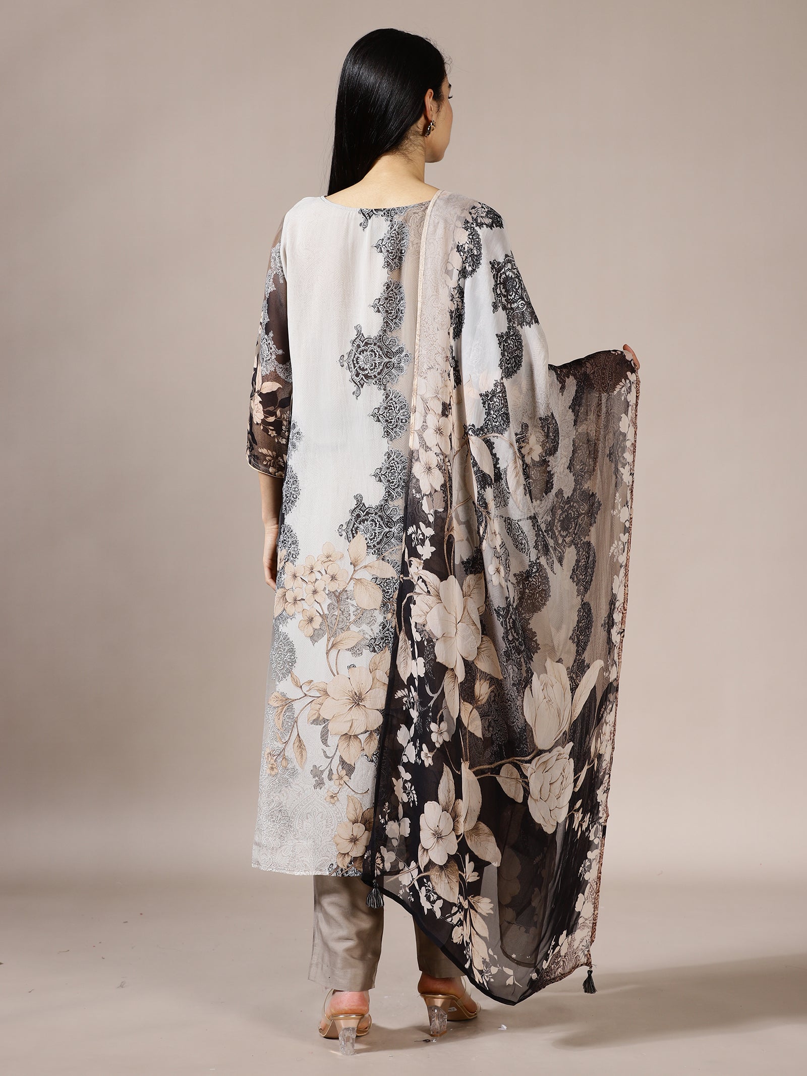 Grey Floral Abstract Suit Set