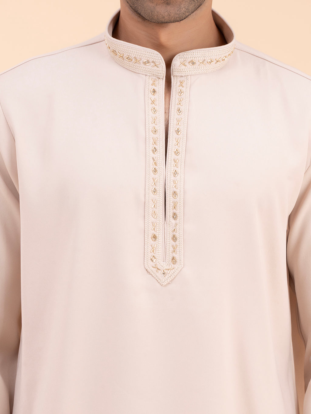 Soft Sand Embellished Neck Kurta Set