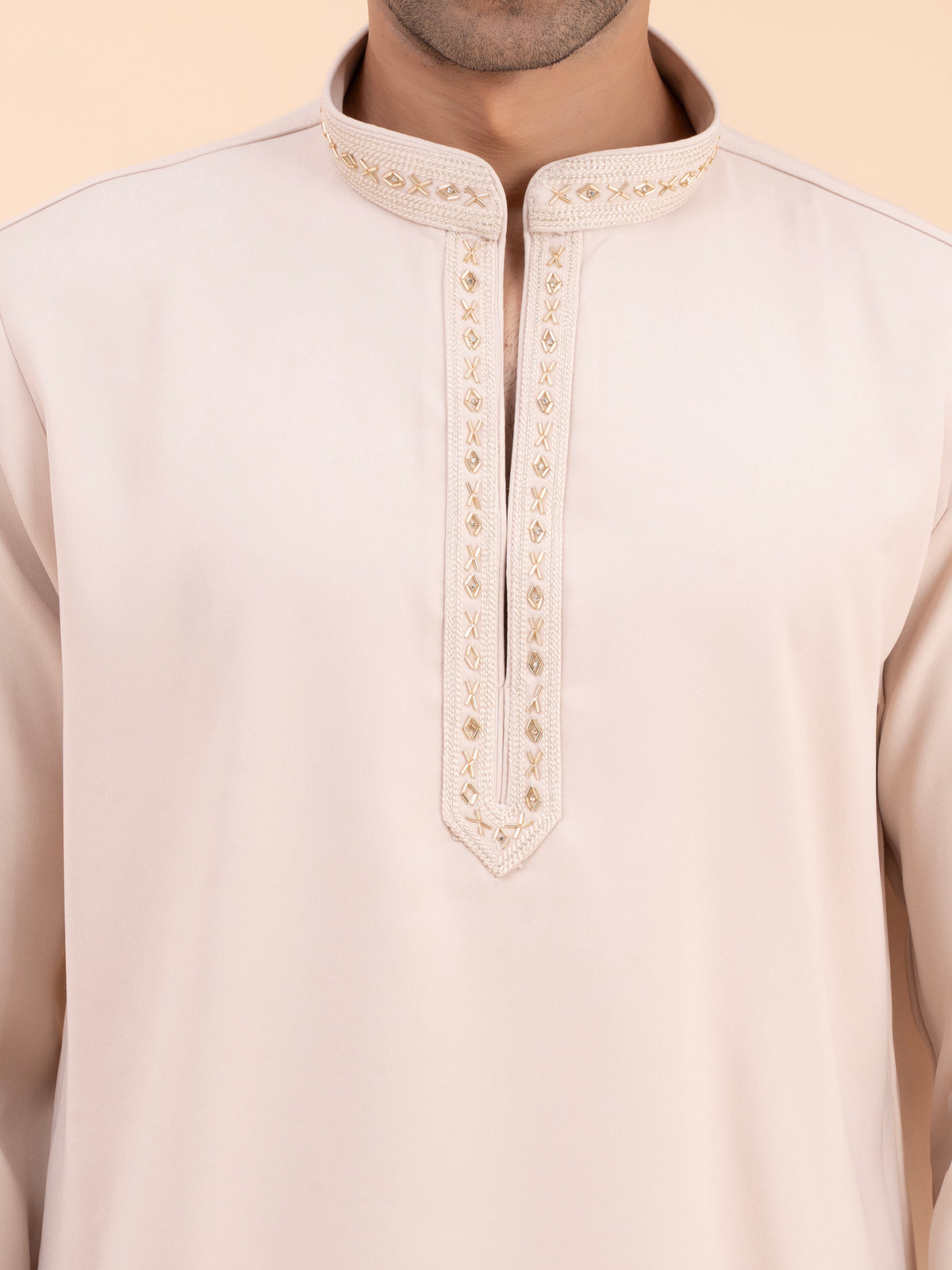 Soft Sand Embellished Neck Kurta Set