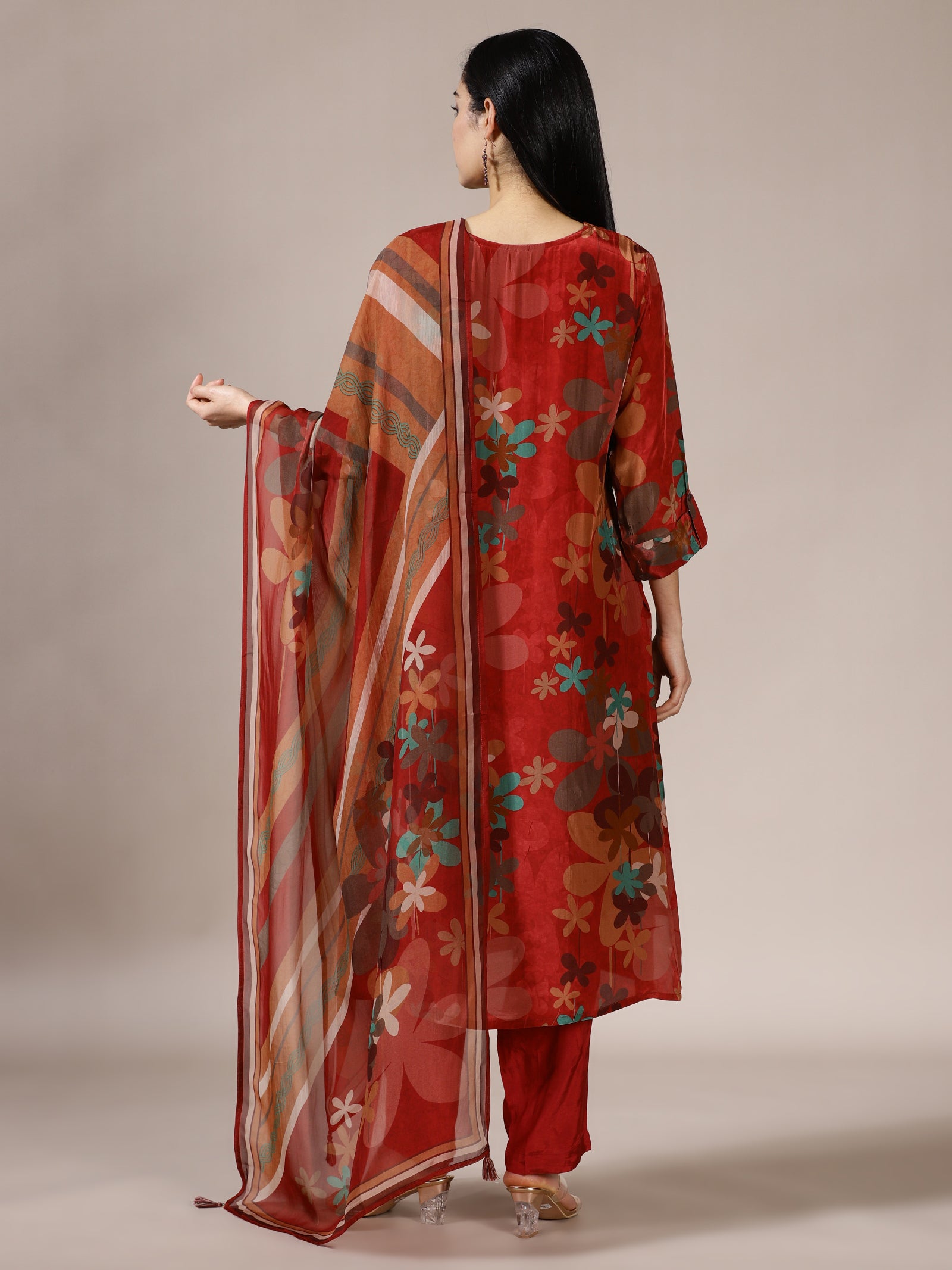 Rust Regal Floral Print Suit
