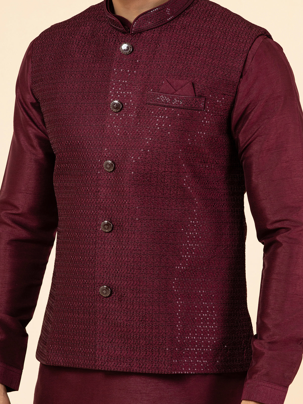 Royal Maroon Sequined Jacket Set