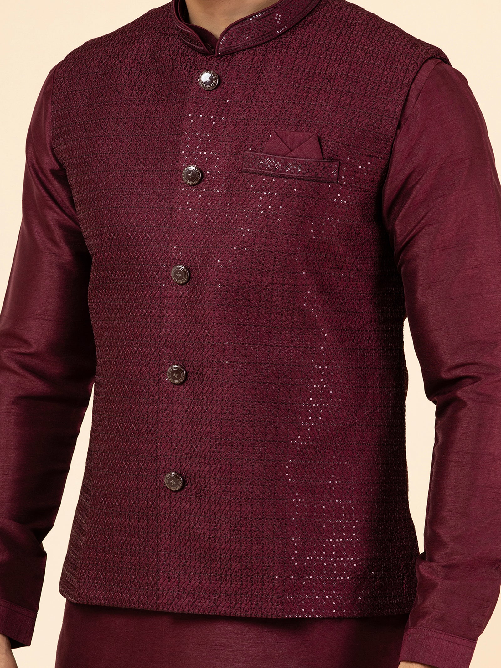 Royal Maroon Sequined Jacket Set