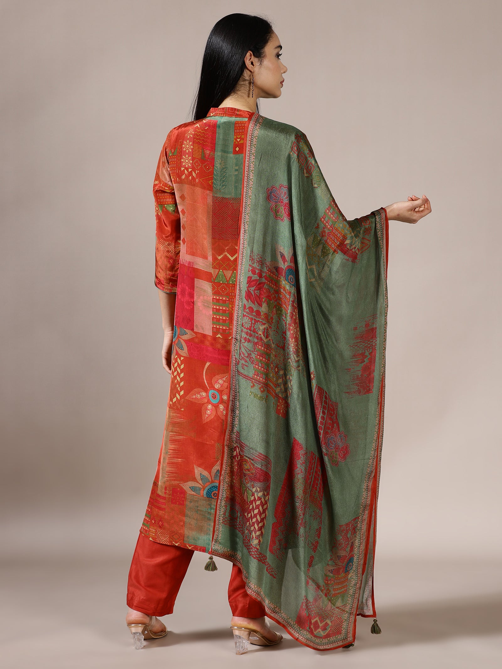 Rust and Sage Geometric Print Suit Set