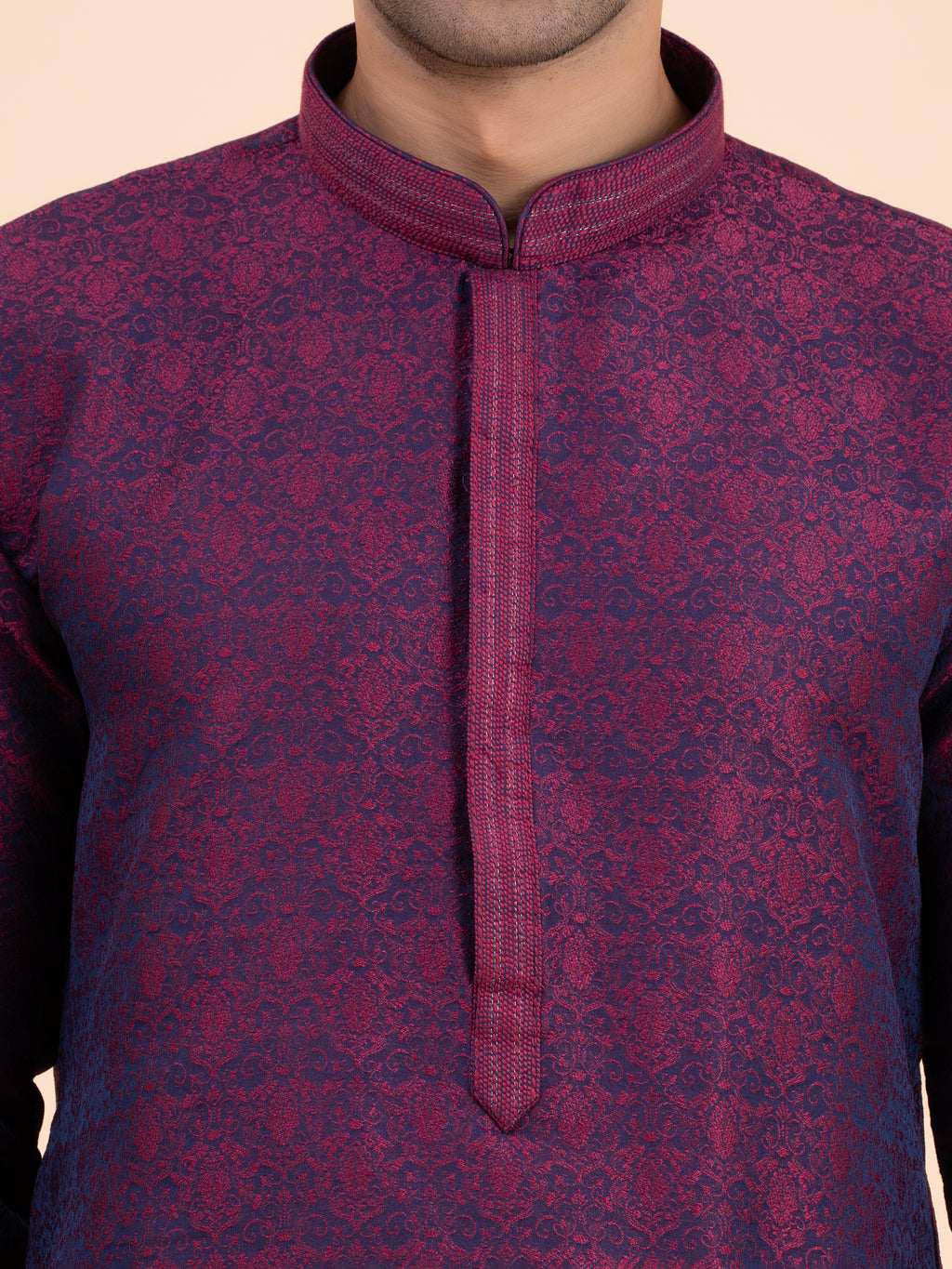 Deep Plum Brocade Kurta Set