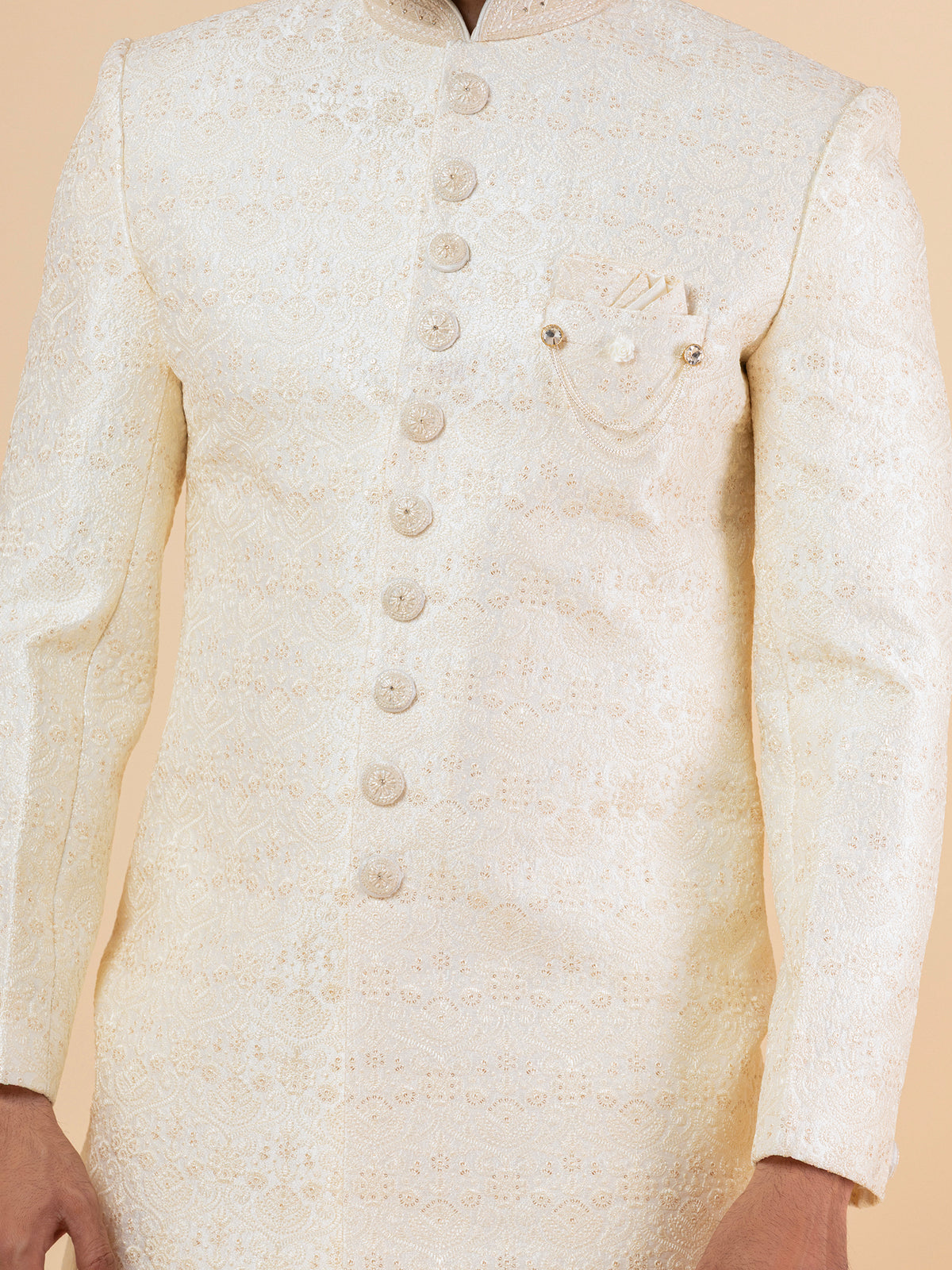 Slate Grey Minimalist Embroidered Sherwani Set
