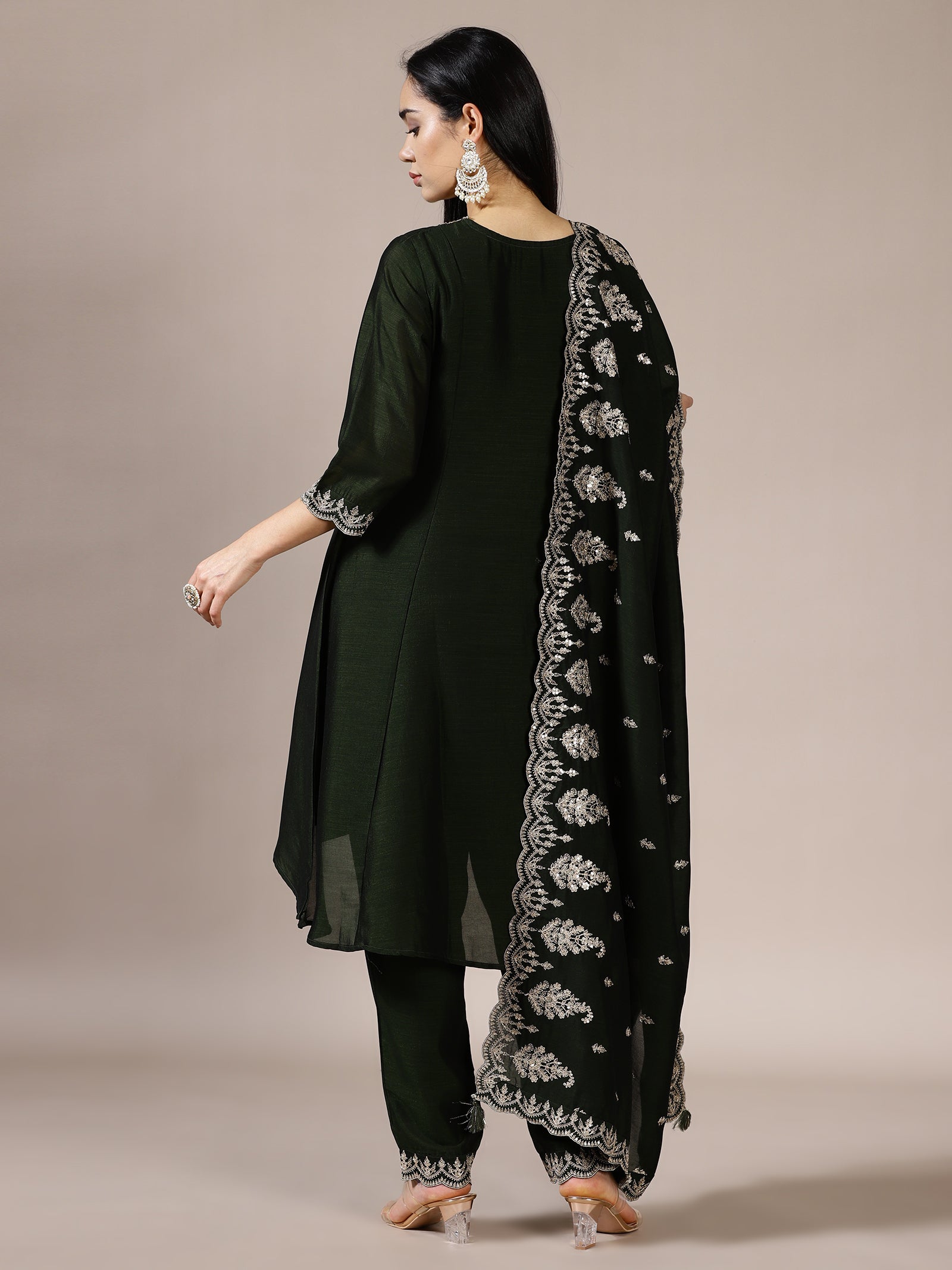 Emerald V-Neck Embellished Suit Set