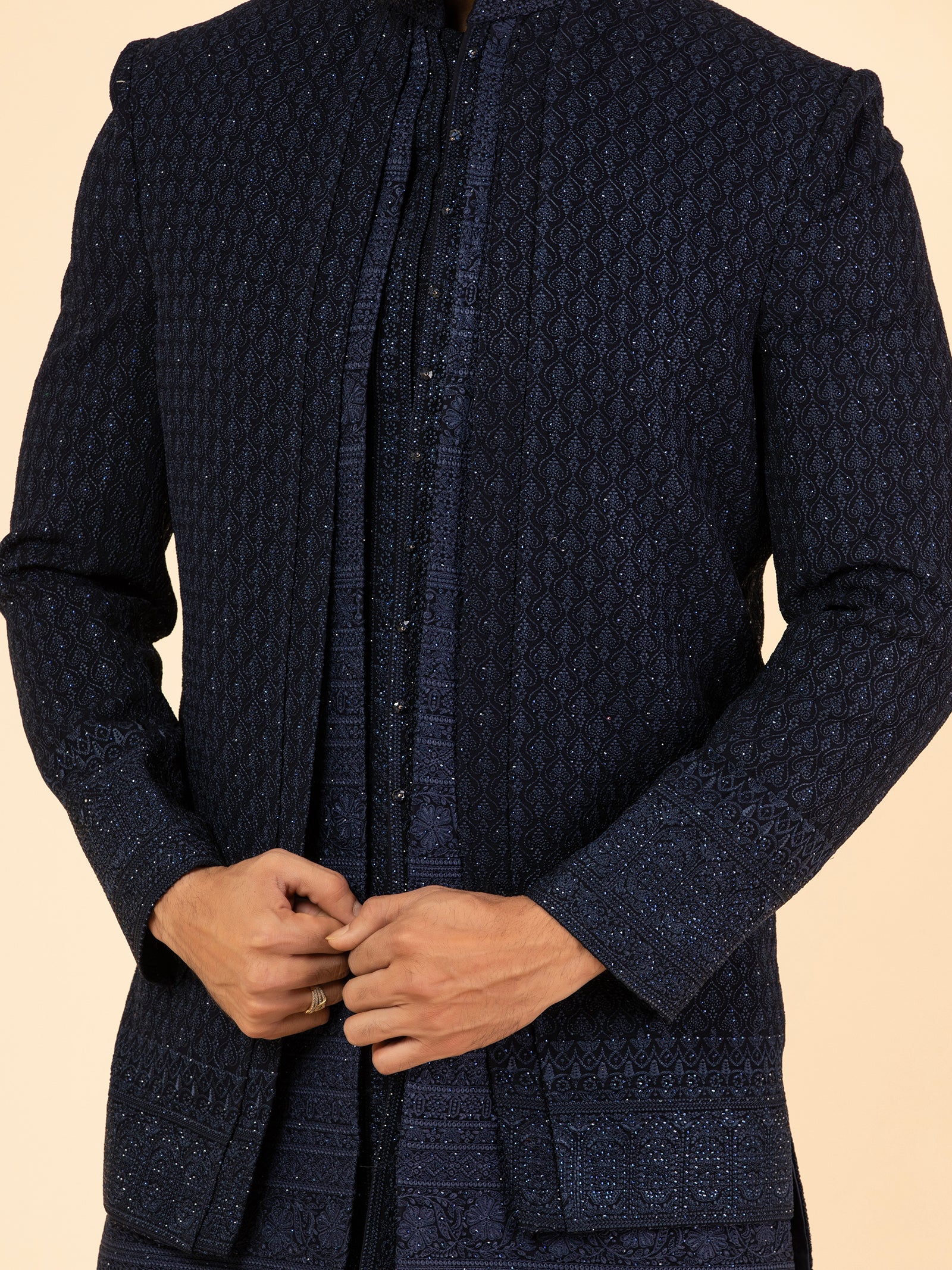 Indigo Diamond Lattice Indowestern Set