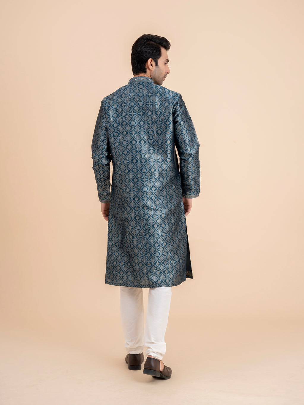 Navy Brocade Kurta Set