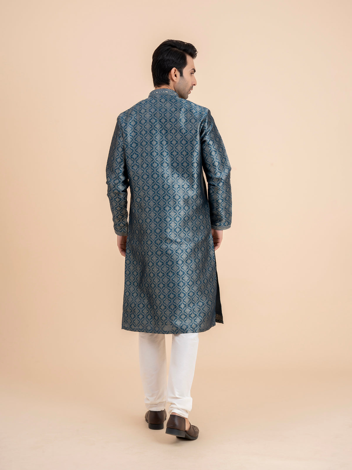Navy Brocade Kurta Set