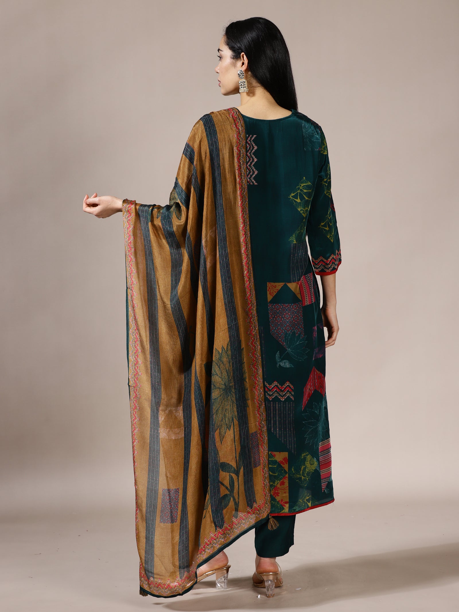 Teal Patchwork Print Suit Set