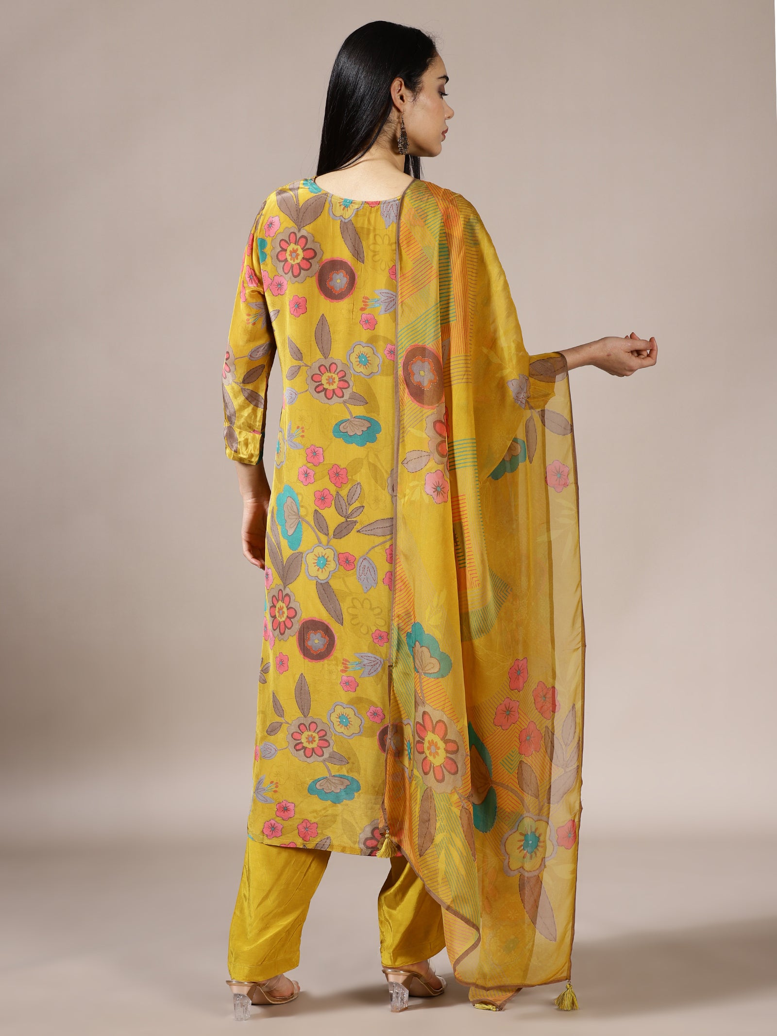 Mustard Floral Embroidered Set