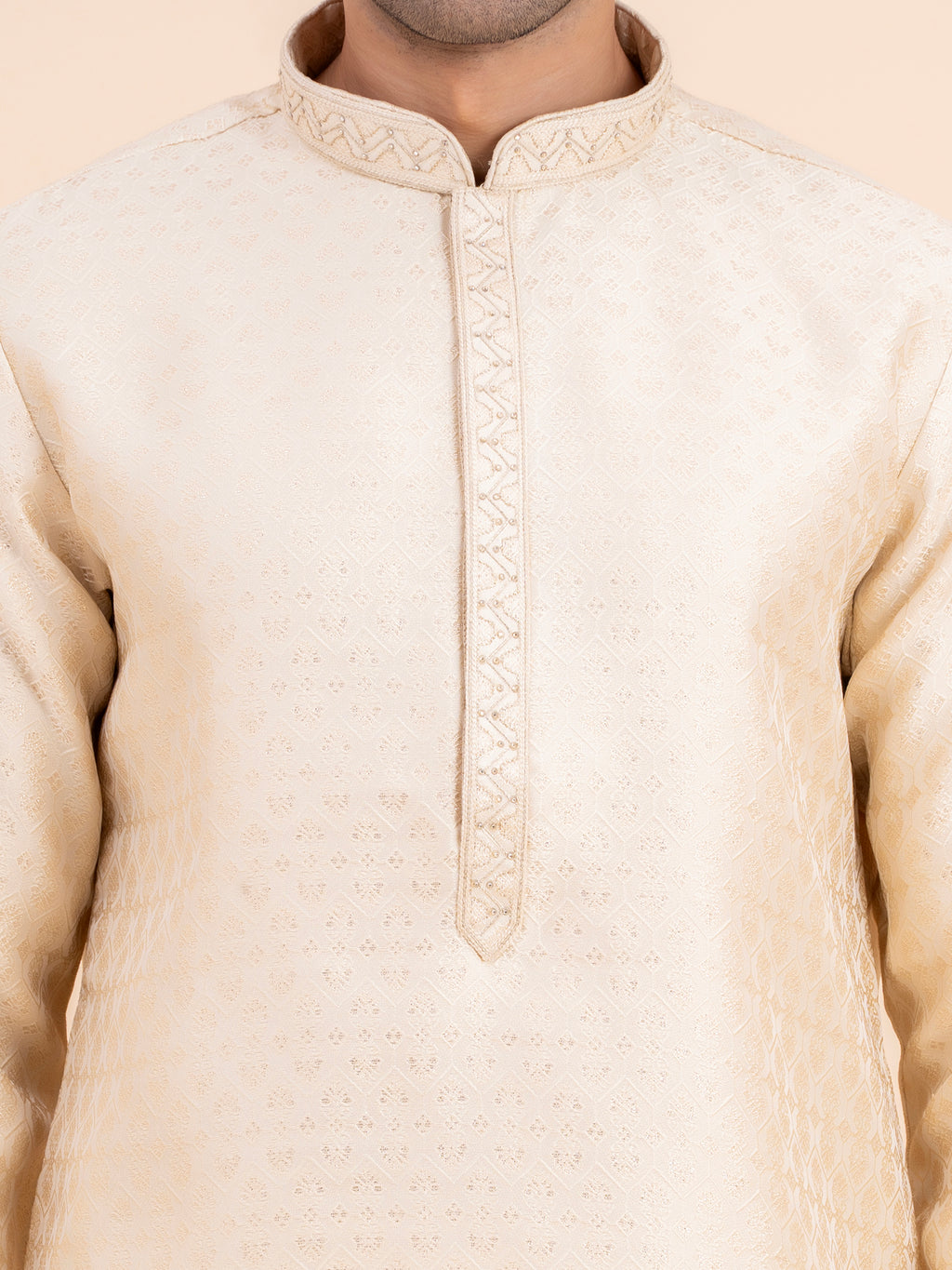 Cream Jacquard Kurta Set