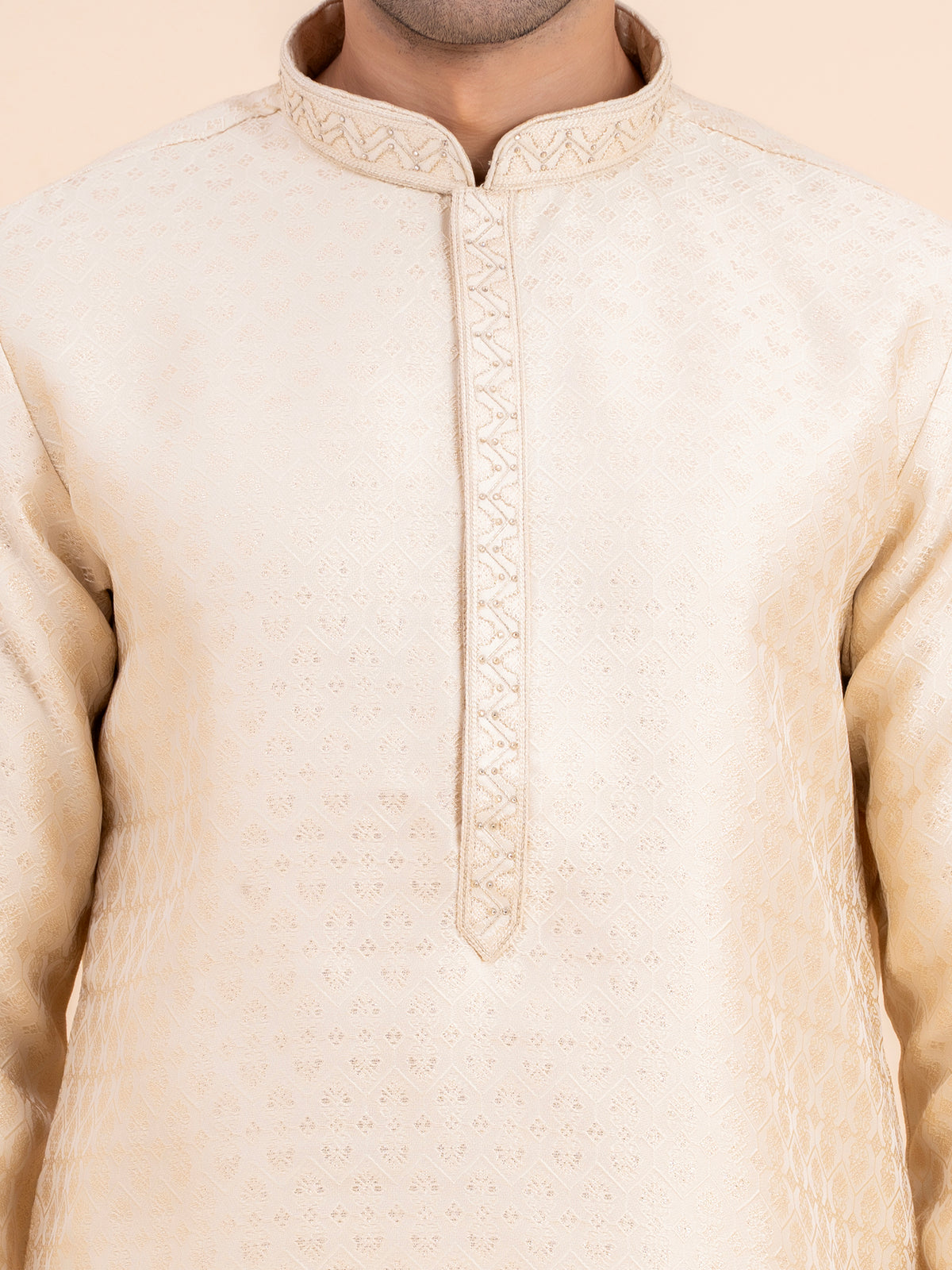 Cream Jacquard Kurta Set