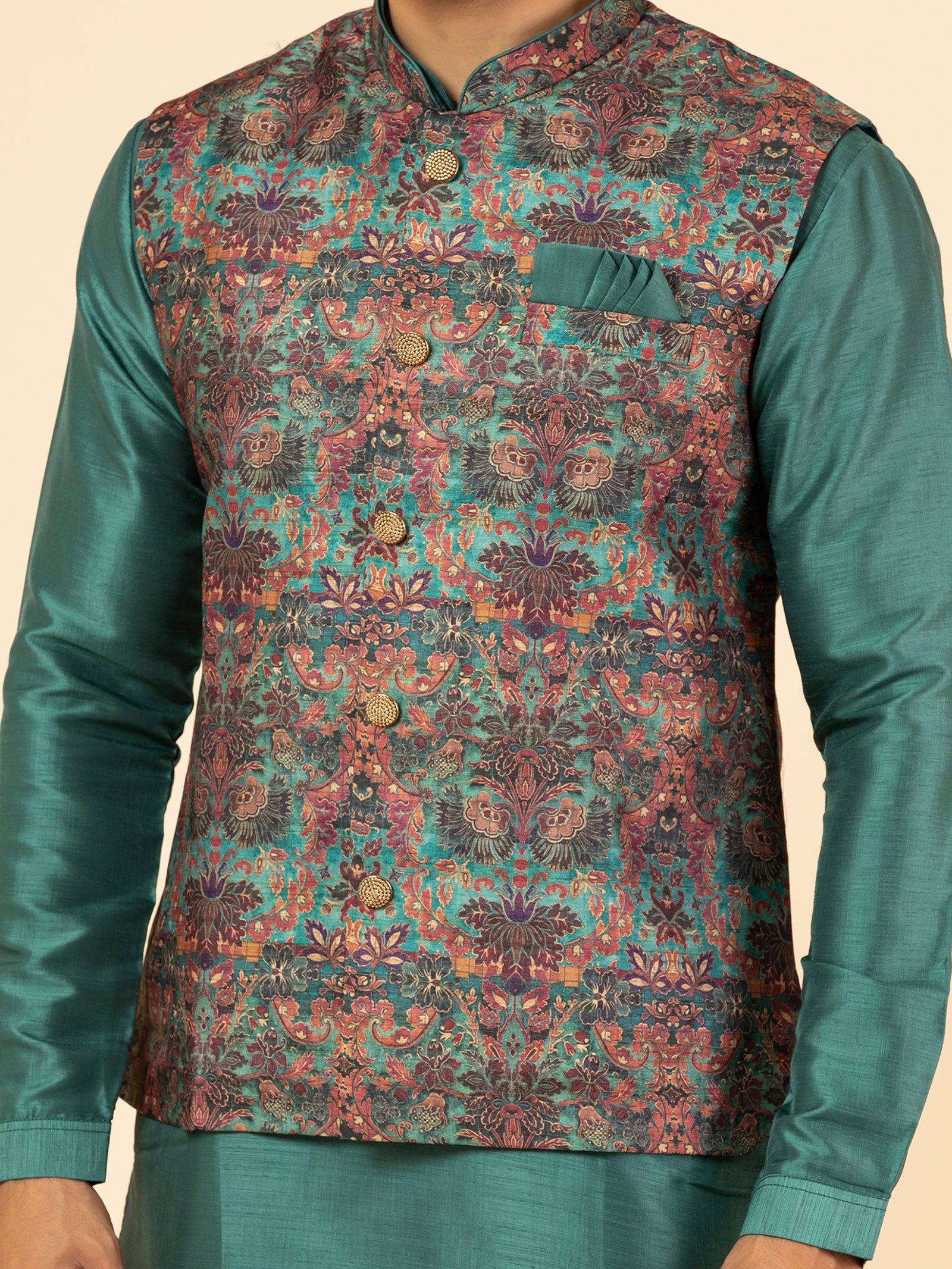 Teal Tapestry Brocade Jacket Set