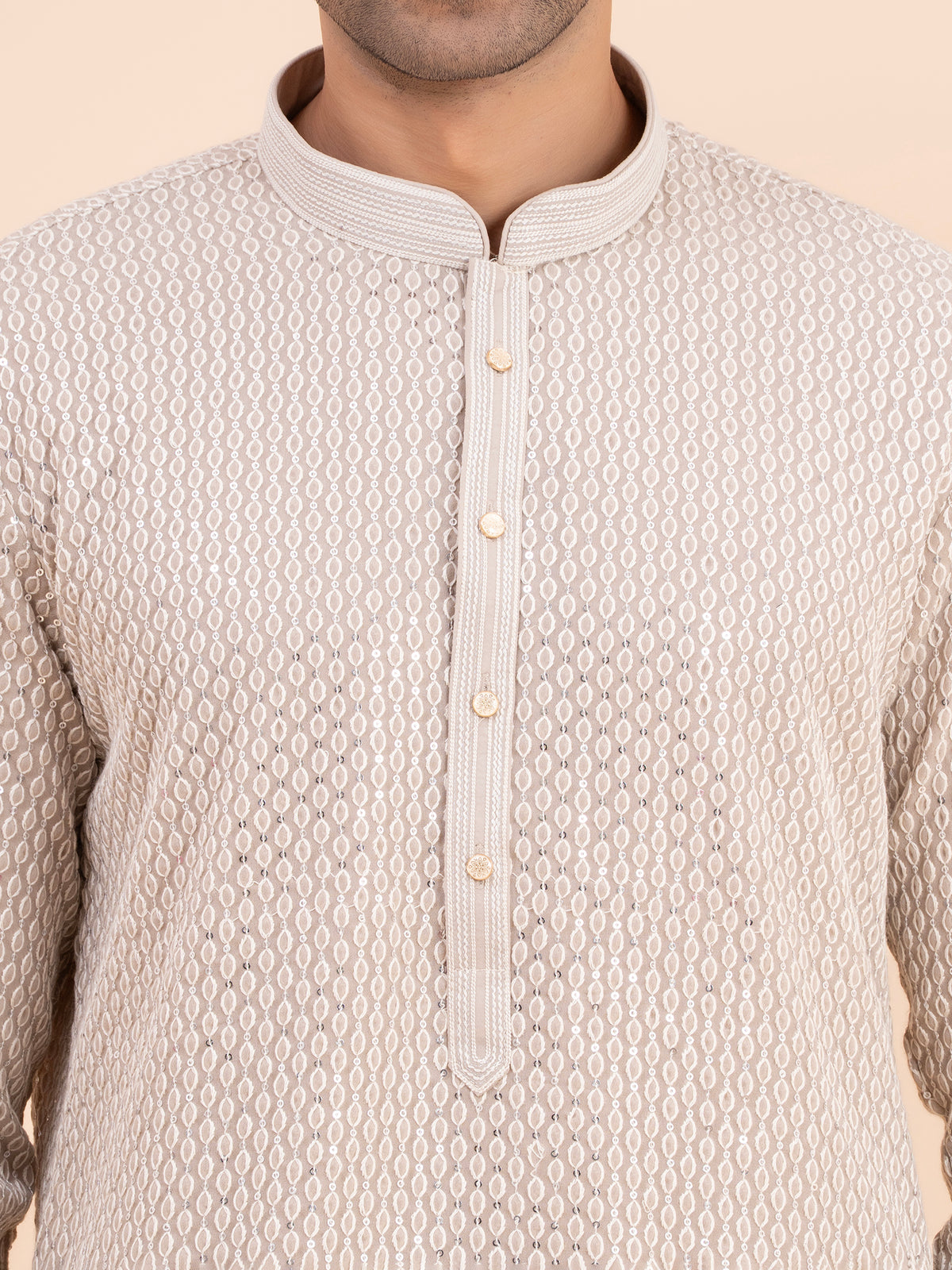 Soft Taupe Chikankari Embroidred Kurta Set