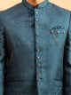 Deep Teal Floral Jacquard Jodhpuri Set