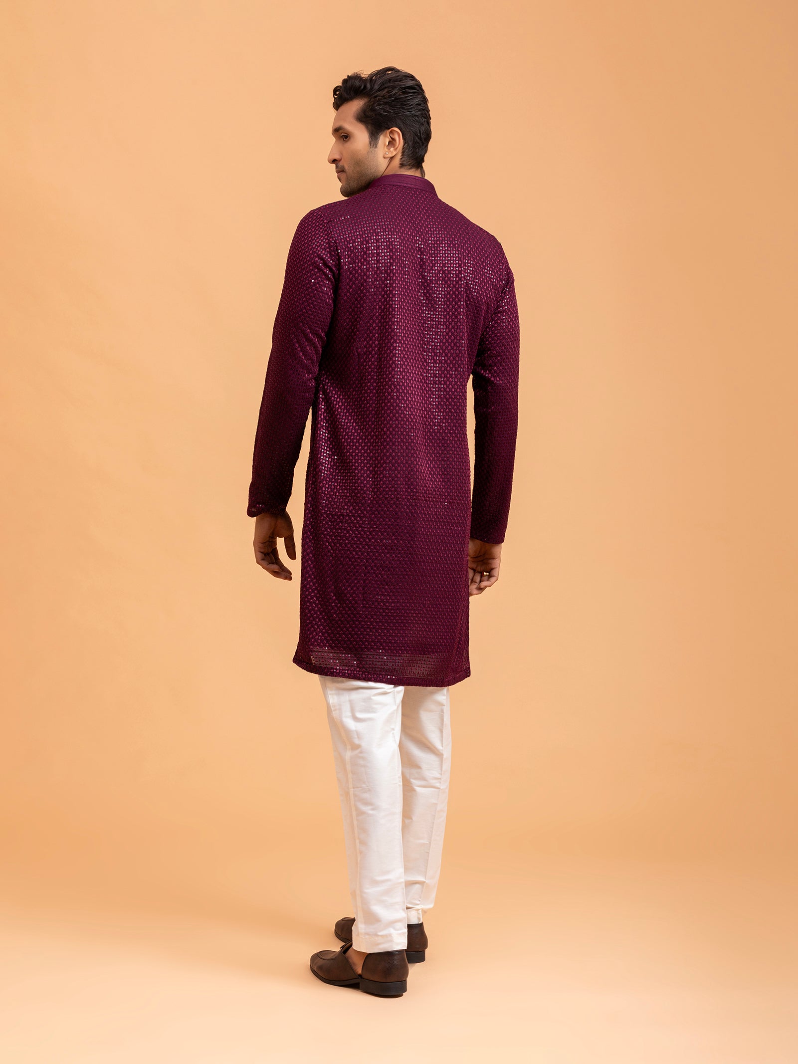 Deep Burgundy Sequin Embellished Kurta