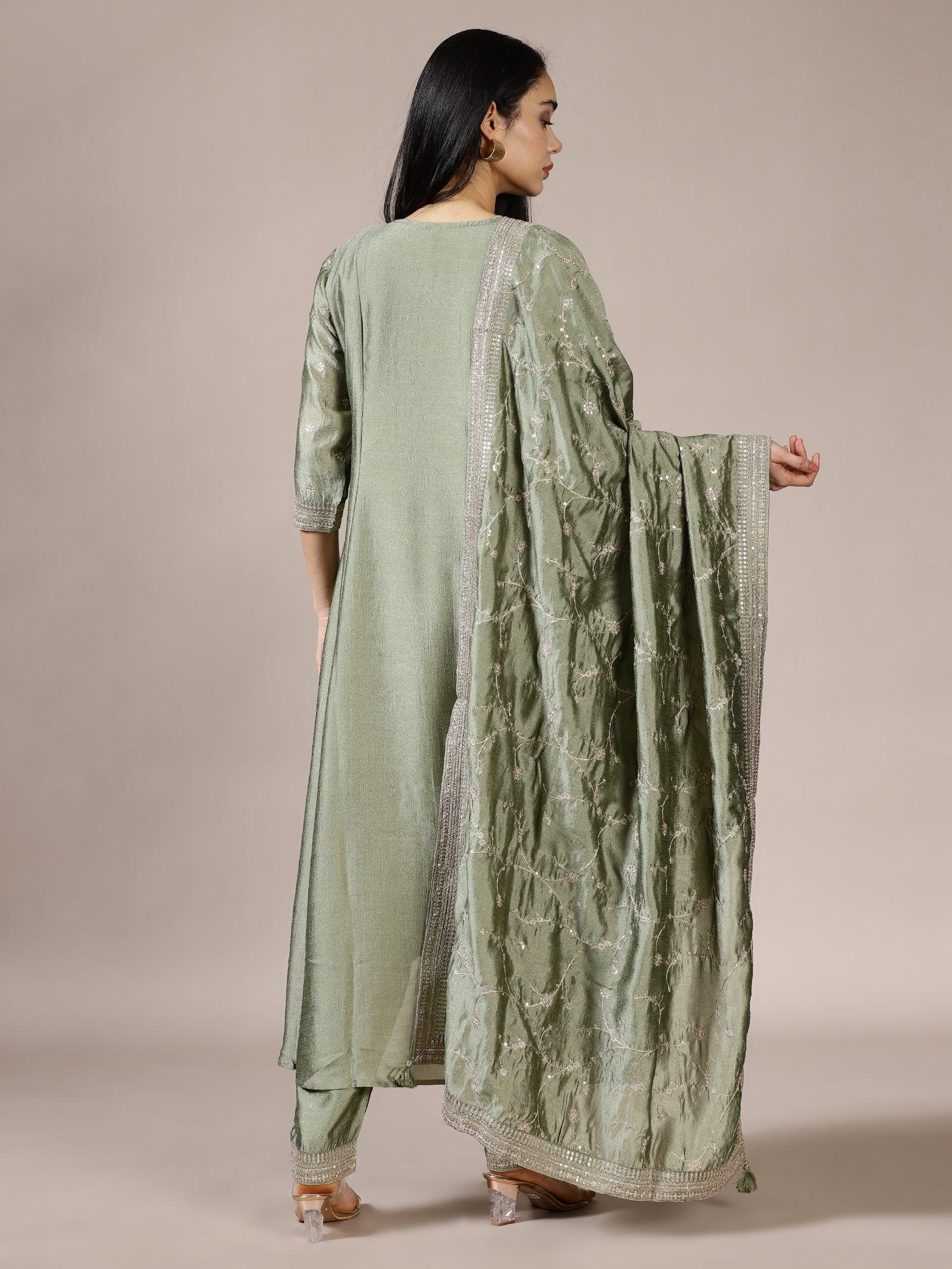 Sage Green Sequined Suit Set