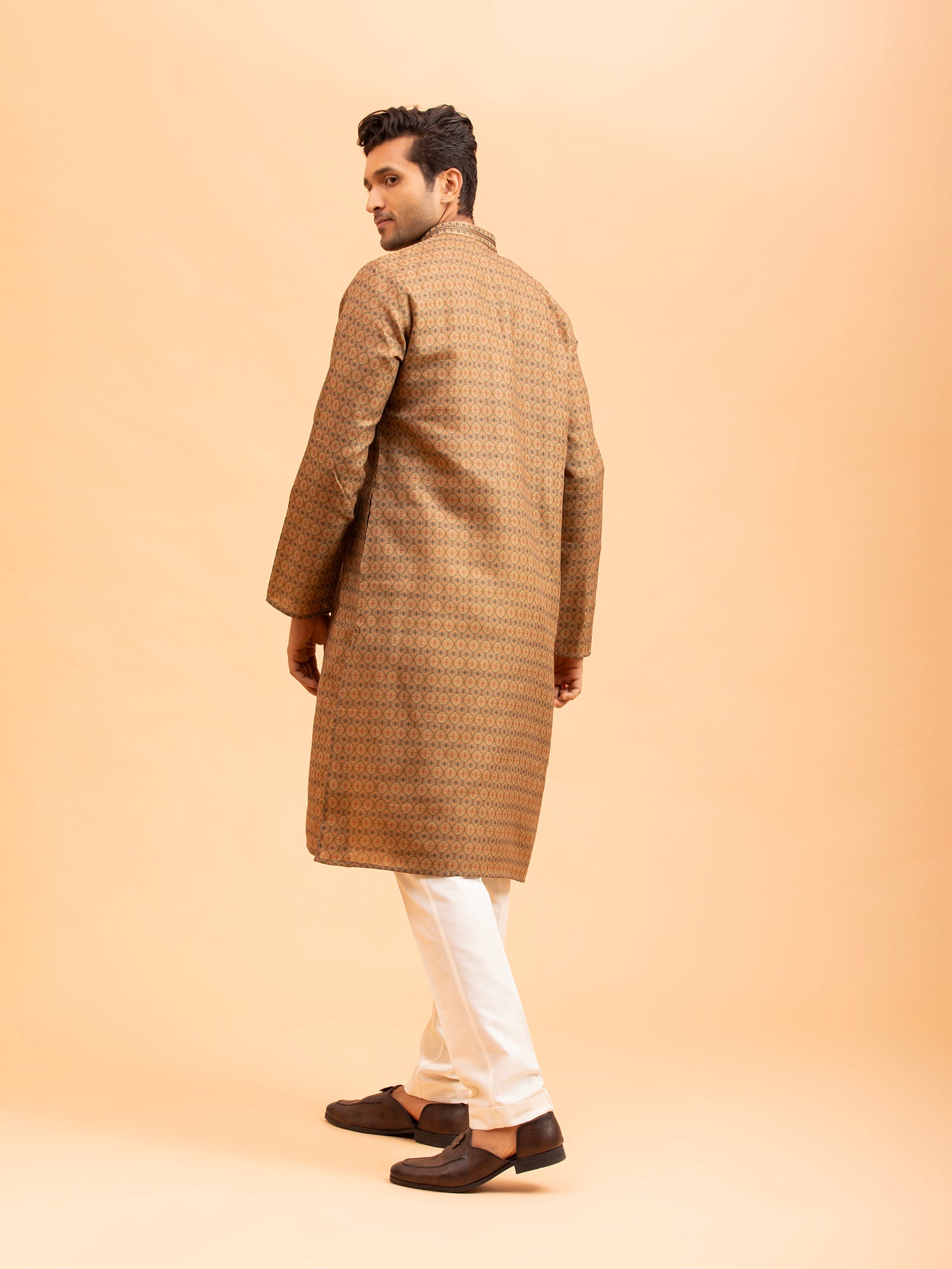 Earth-Tone Geometric Patterned Kurta