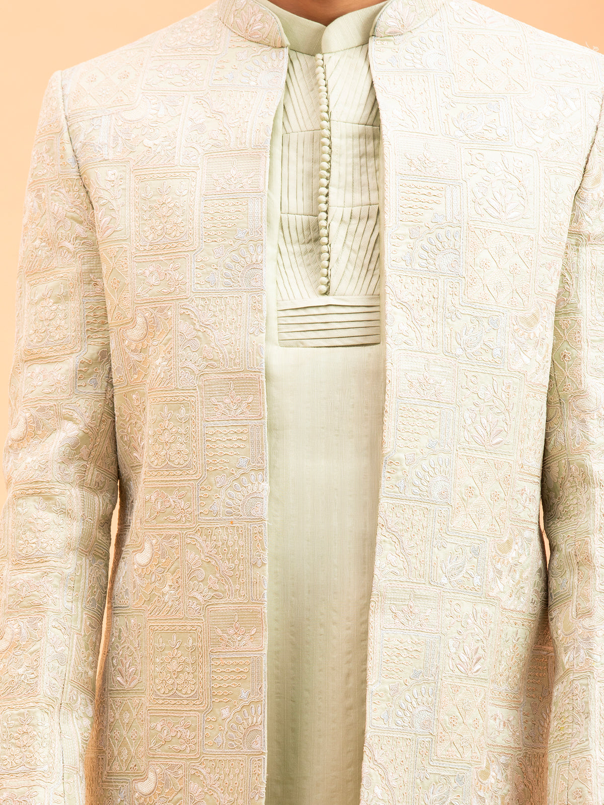 Sage Verdant Geometric Indo-Western Set