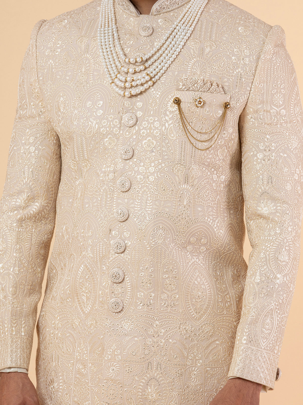 Ivory Grandeur Allover-Embroidered Sherwani