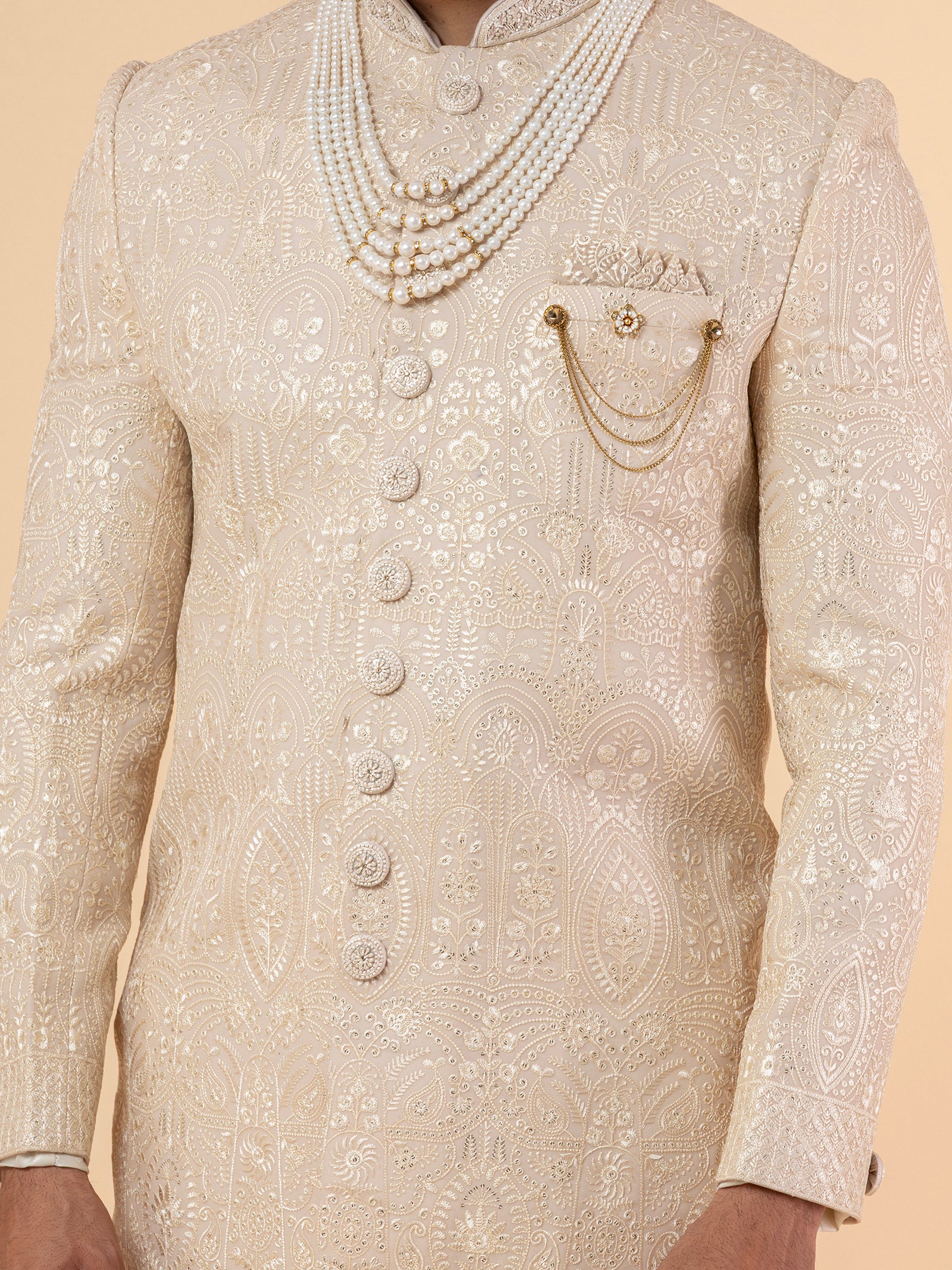 Ivory Grandeur Allover-Embroidered Sherwani
