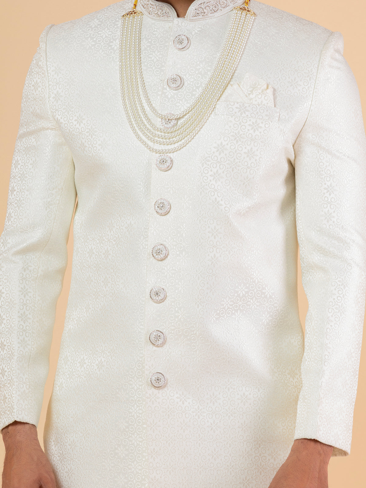 Soft Cream Heavy-Embroidered Sherwani