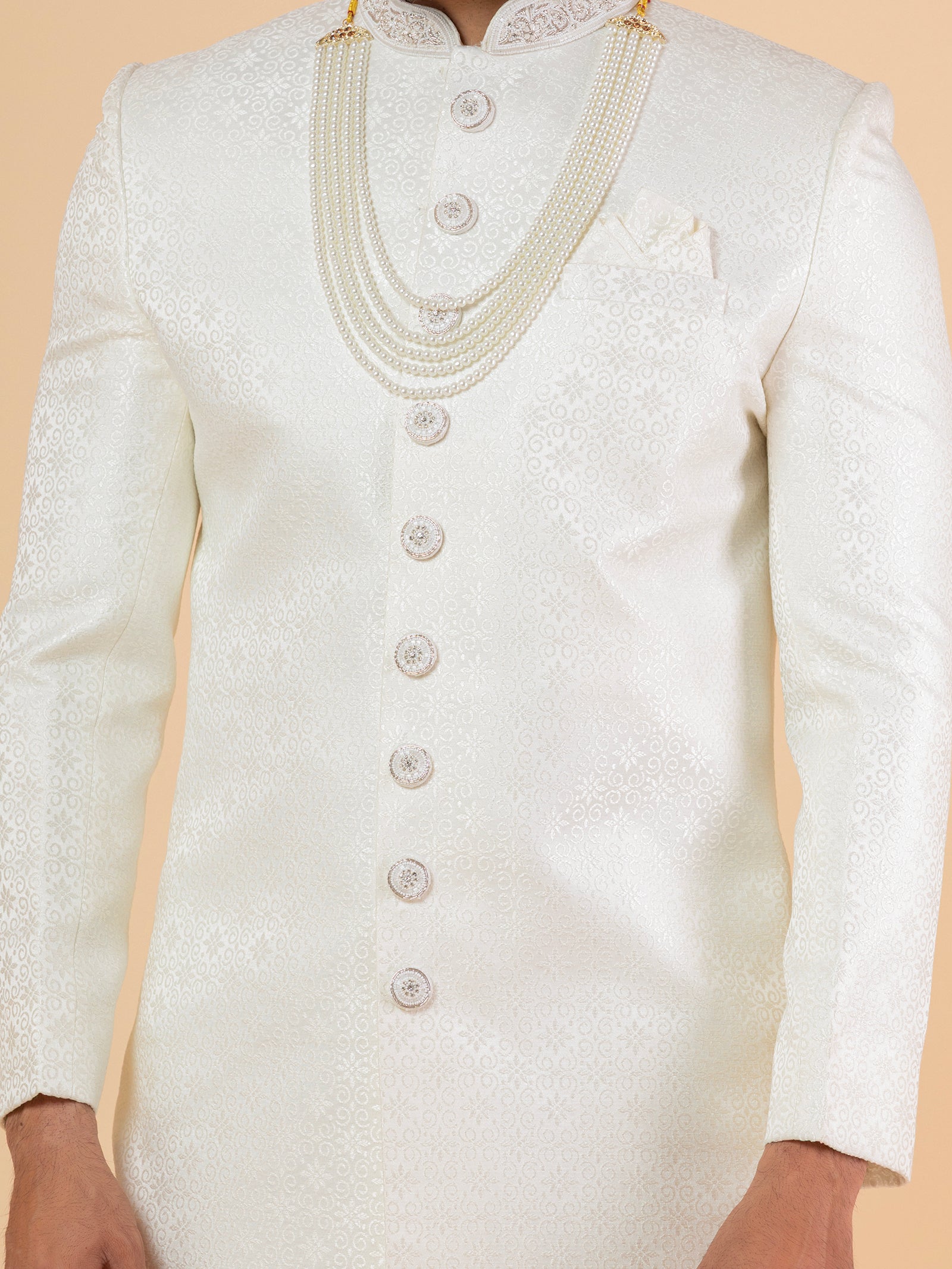 Soft Cream Heavy-Embroidered Sherwani