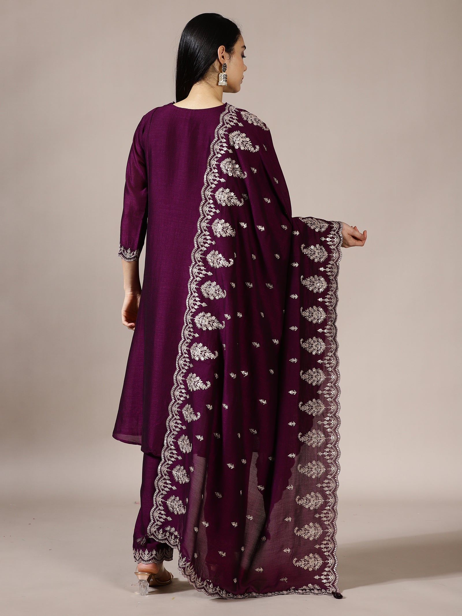 Plum Purple Embroidered Suit Set