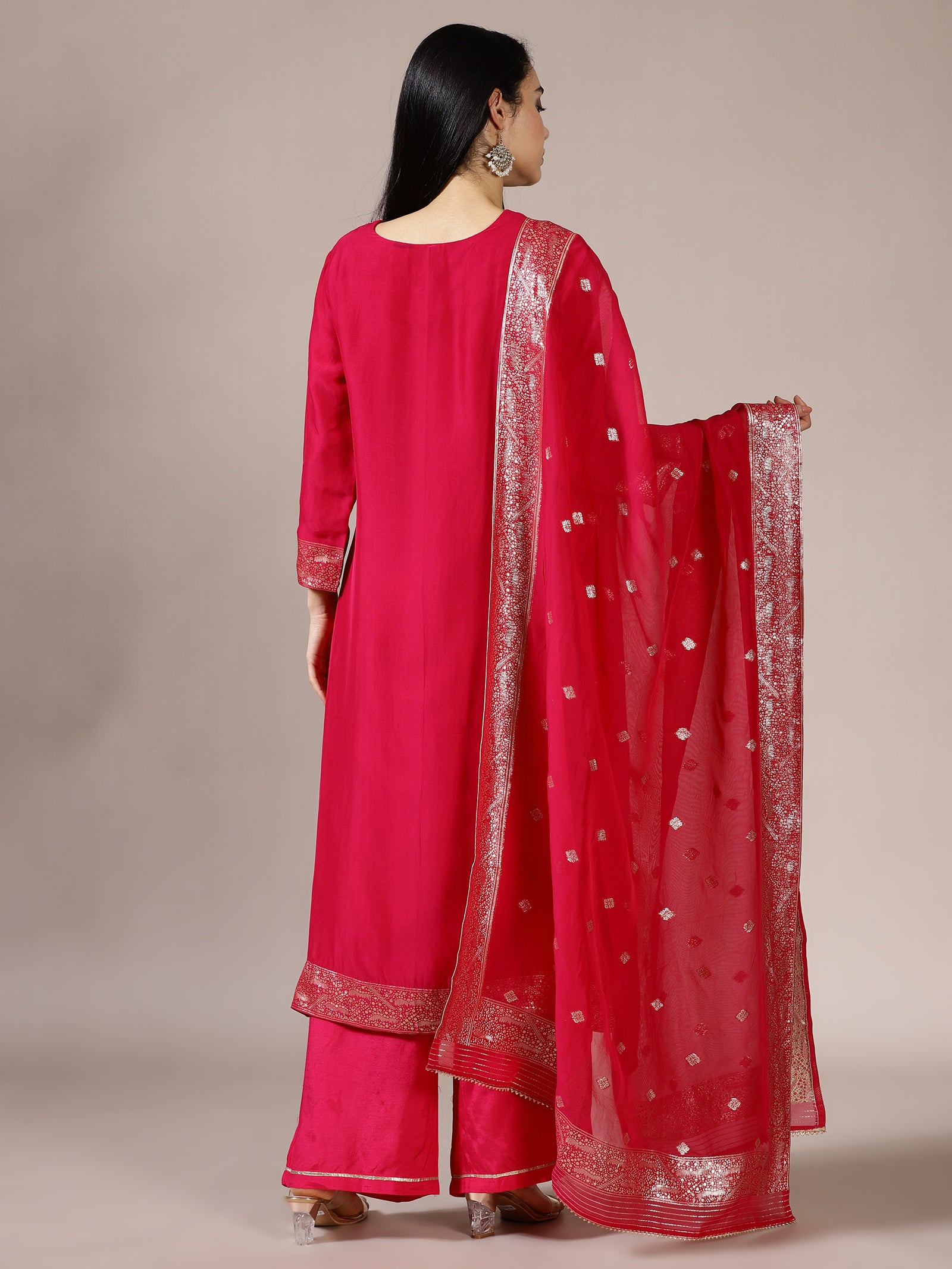 Magenta Solid Kurta Set with Contemporary Silver Sequin Detailing