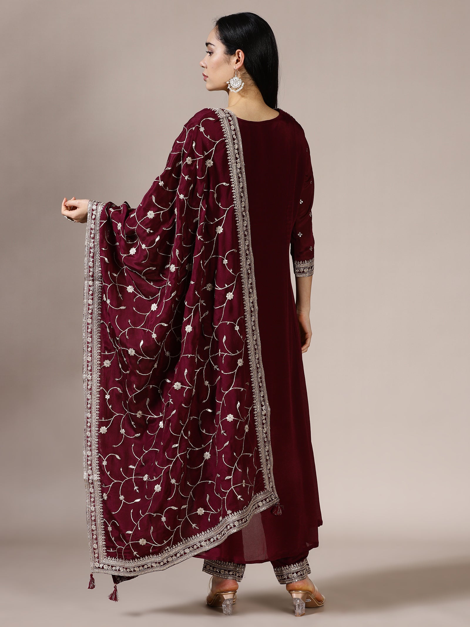 Maroon Embroidered Kurta Set