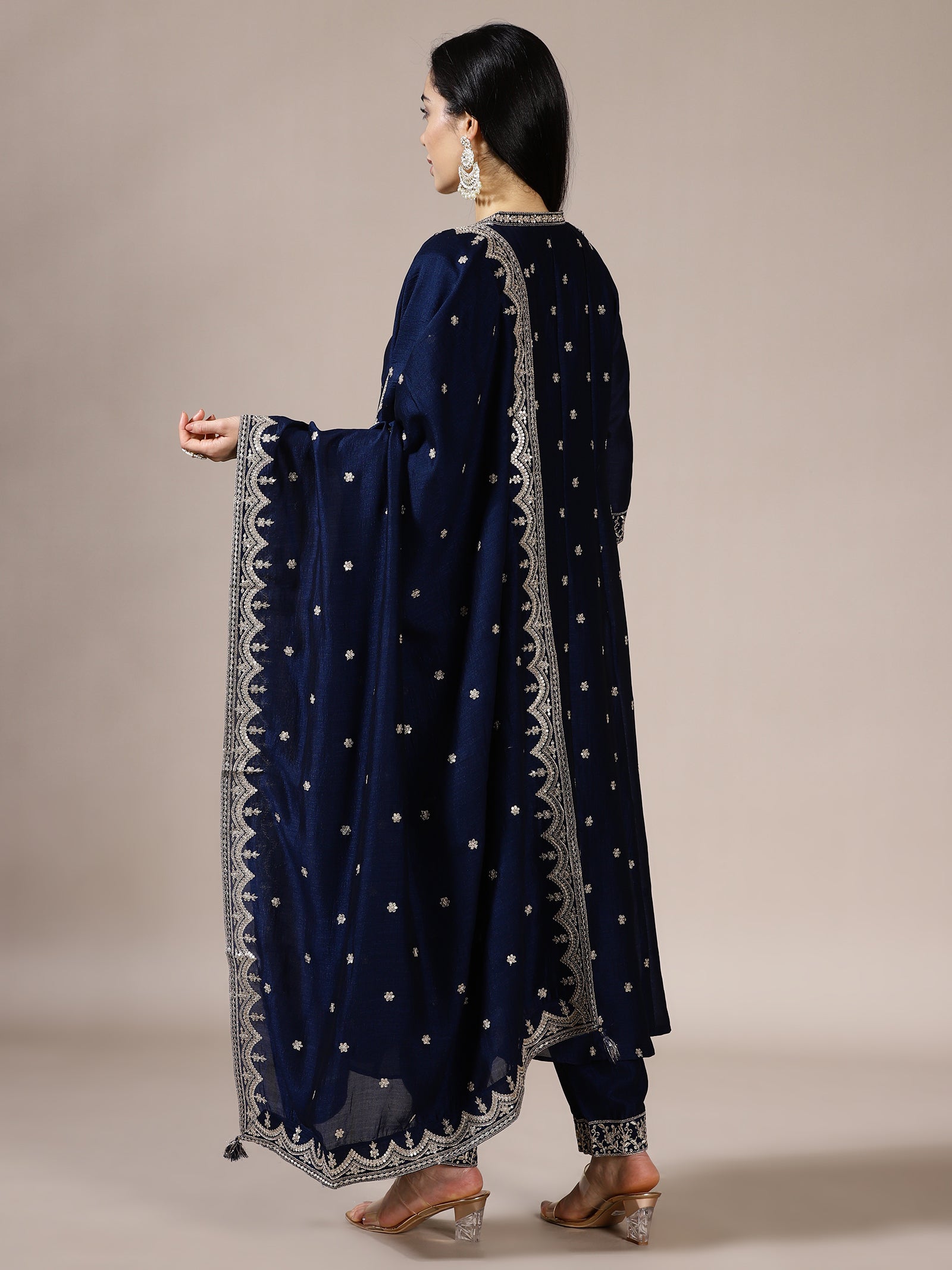 Midnight Blue A-Line Zari Work Suit Set