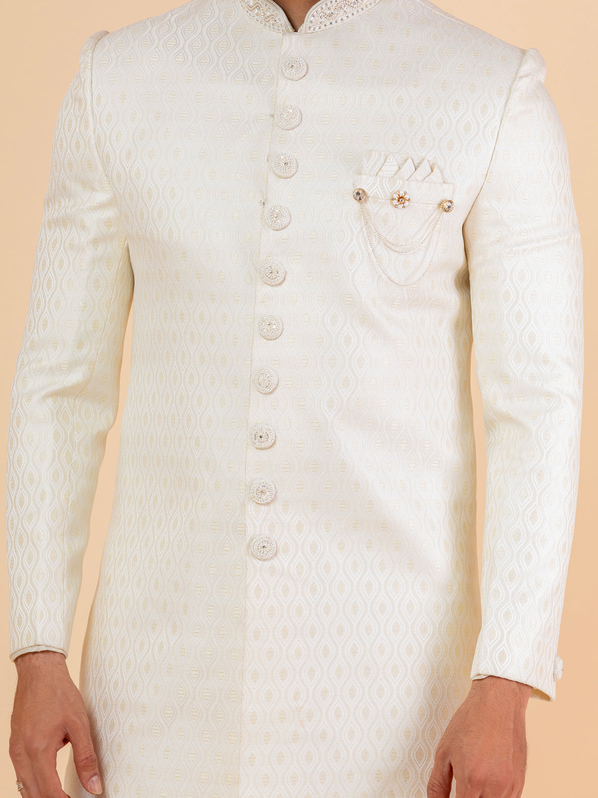 Ivory Damask Patterned Sherwani